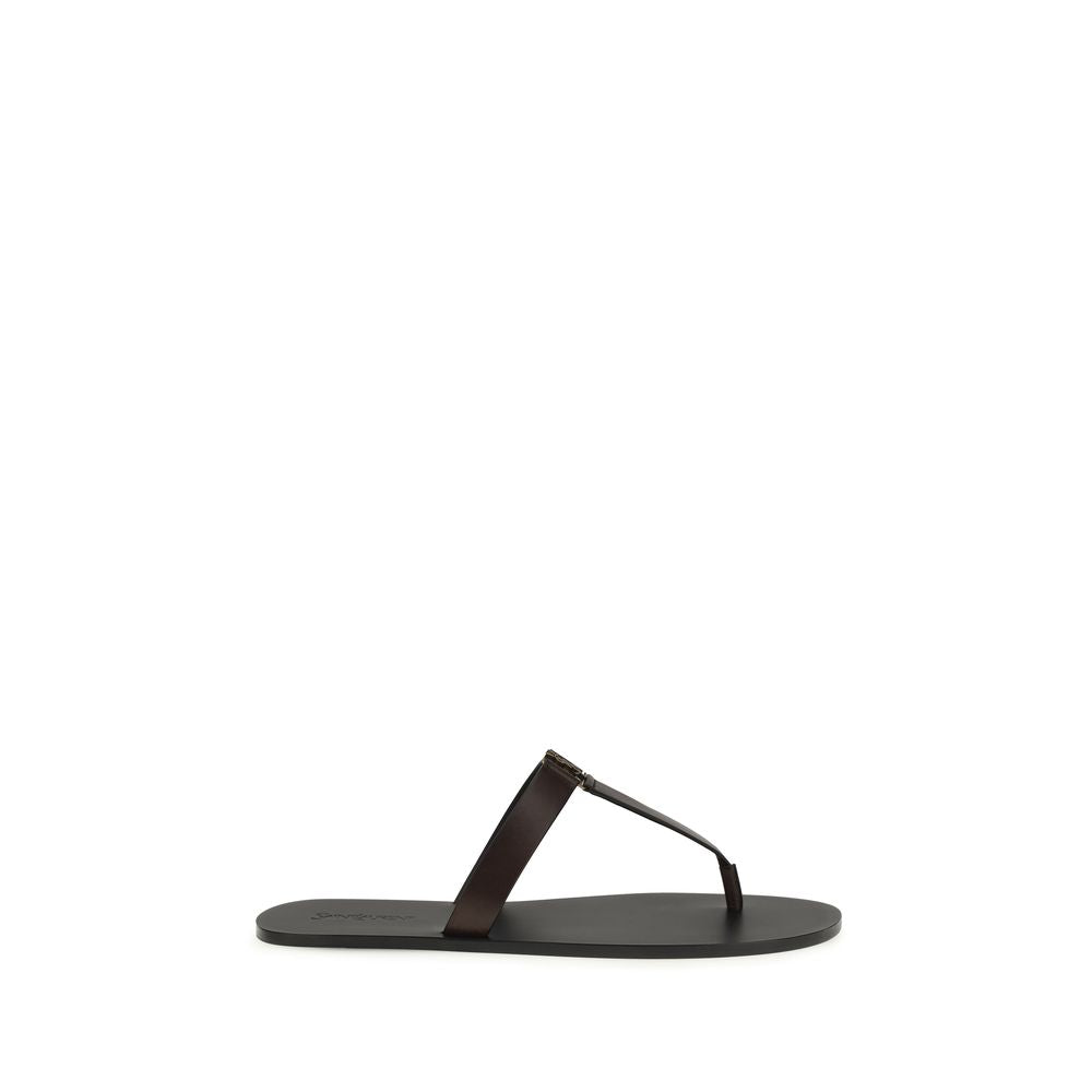 Saint Laurent Brown Calf Leather Bos Taurus Flat Sandals | Regal Royce