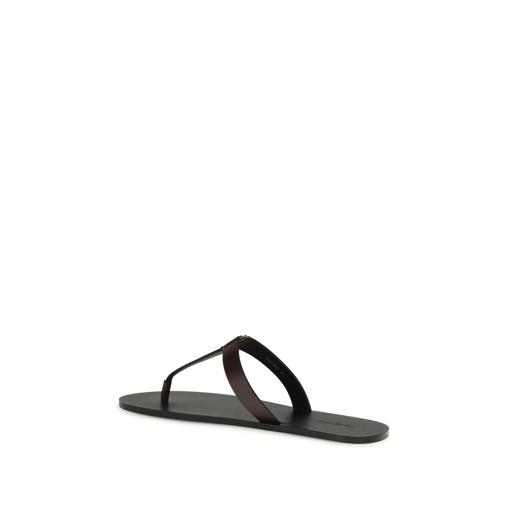 Saint Laurent Brown Calf Leather Bos Taurus Flat Sandals | Regal Royce