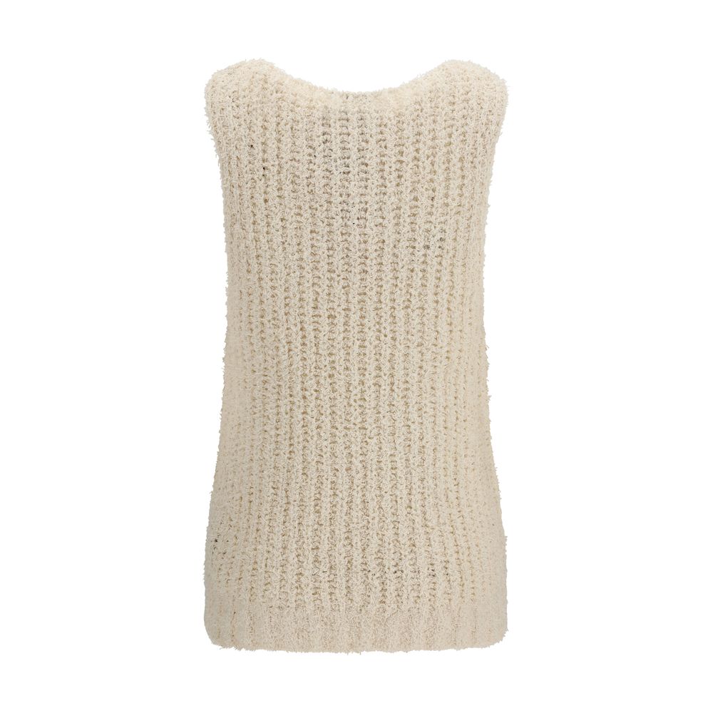 Balmain Beige Cotton Sleeveles Sweater | Regal Royce