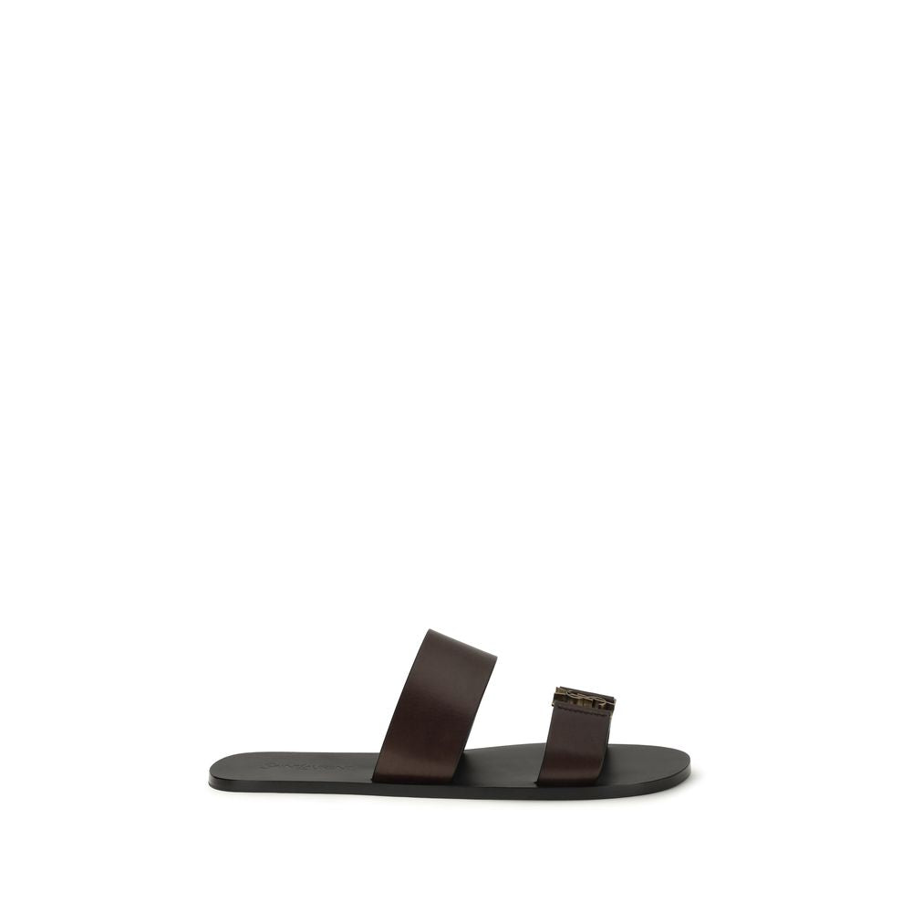 Saint Laurent Brown Calf Leather Bos Taurus Flat Sandals | Regal Royce