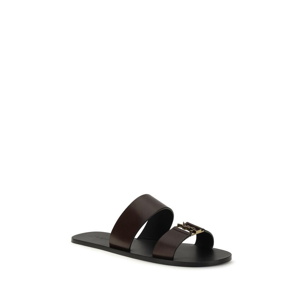 Saint Laurent Brown Calf Leather Bos Taurus Flat Sandals | Regal Royce