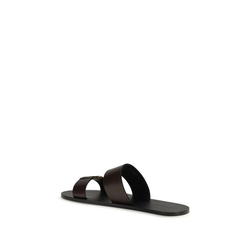 Saint Laurent Brown Calf Leather Bos Taurus Flat Sandals | Regal Royce