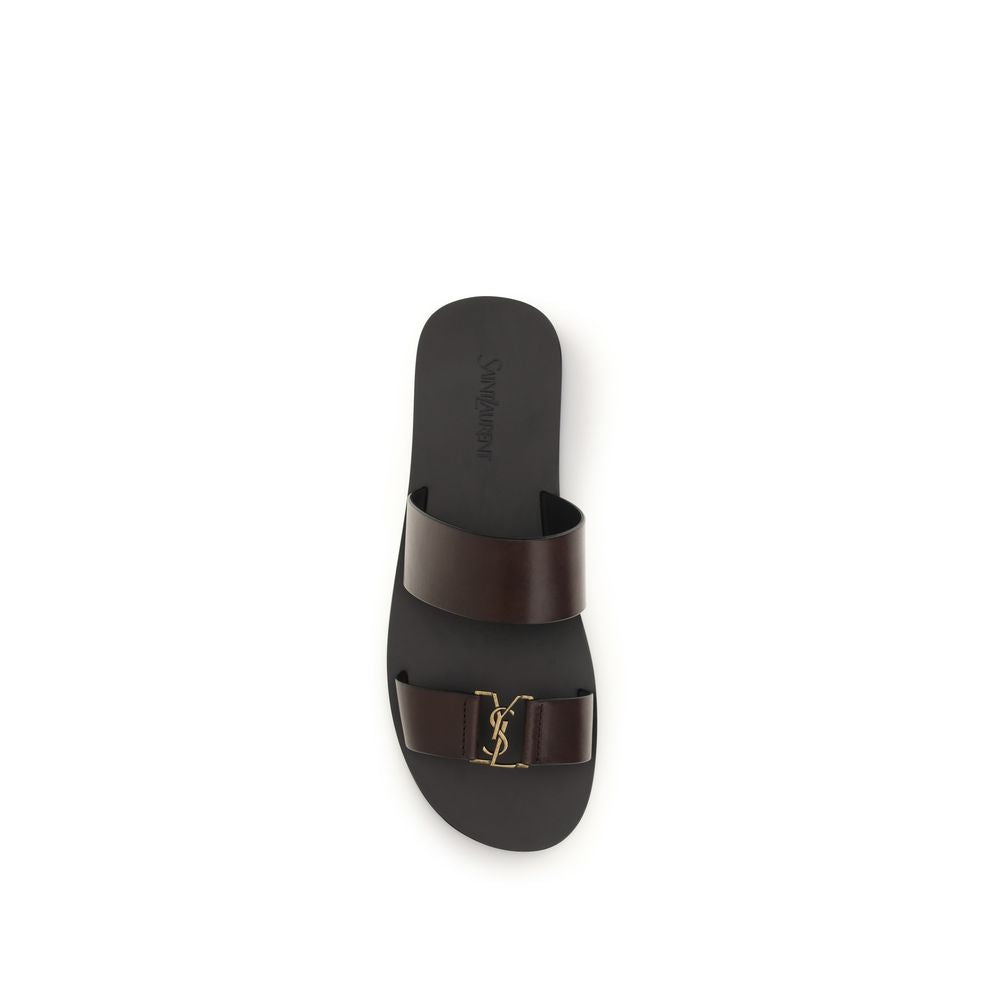 Saint Laurent Brown Calf Leather Bos Taurus Flat Sandals | Regal Royce
