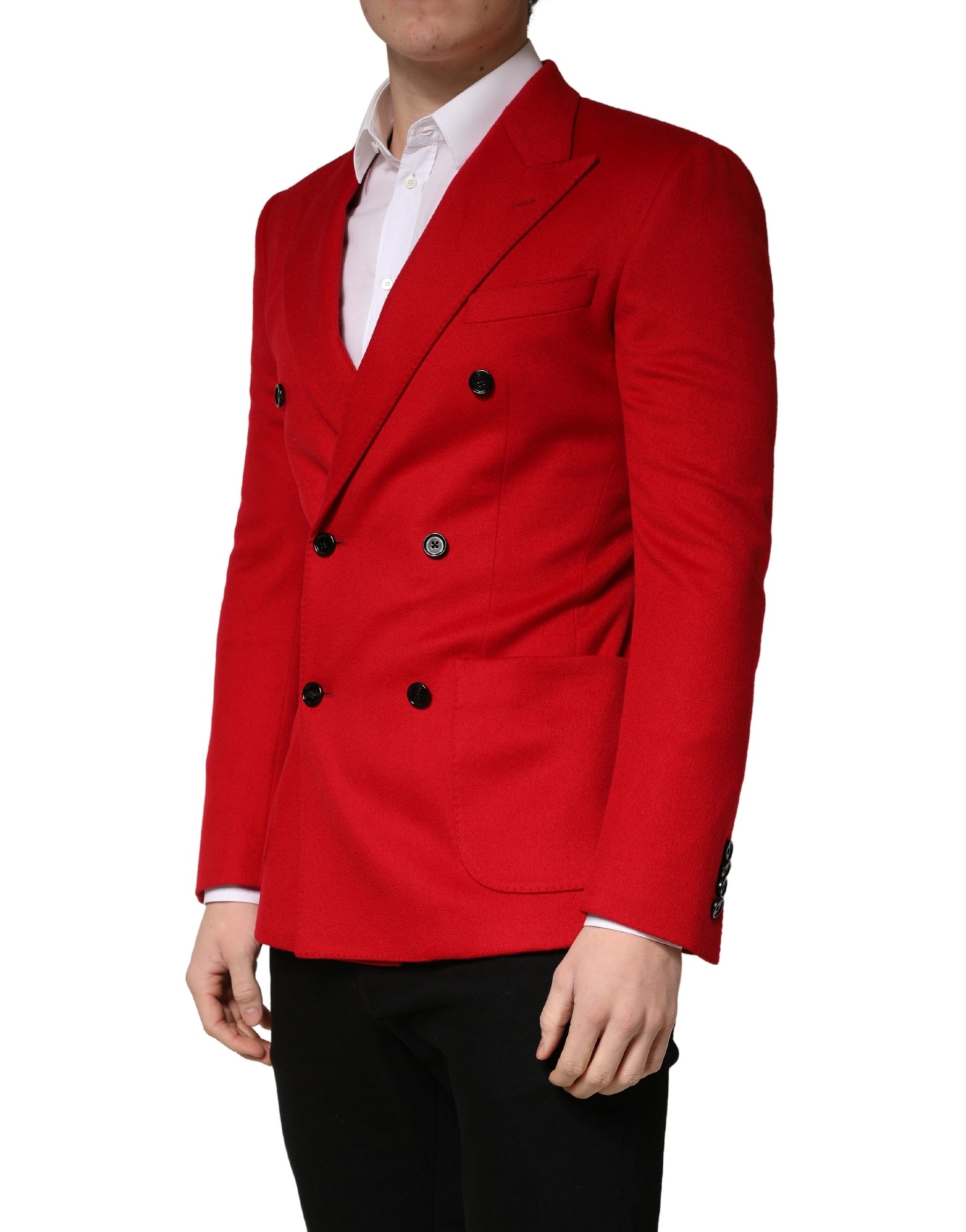 Dolce & Gabbana Red Cashmere Slim Fit Coat Jacket Blazer | Regal Royce