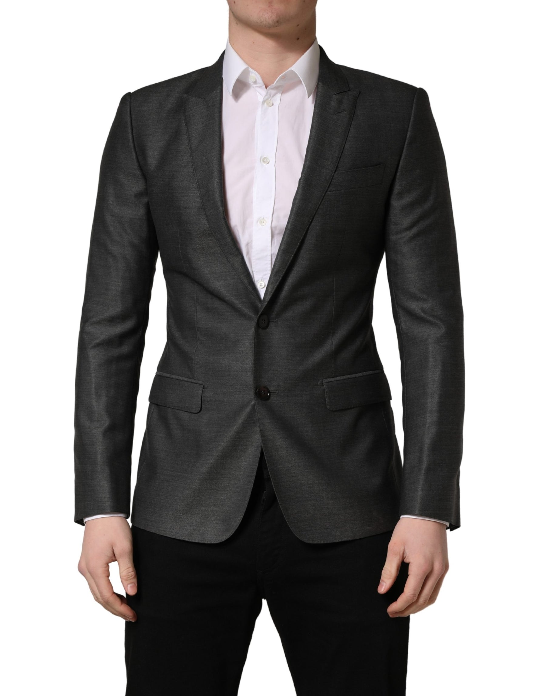 Dolce & Gabbana Dark Gray Wool Slim Fit Coat Jacket Blazer | Regal Royce