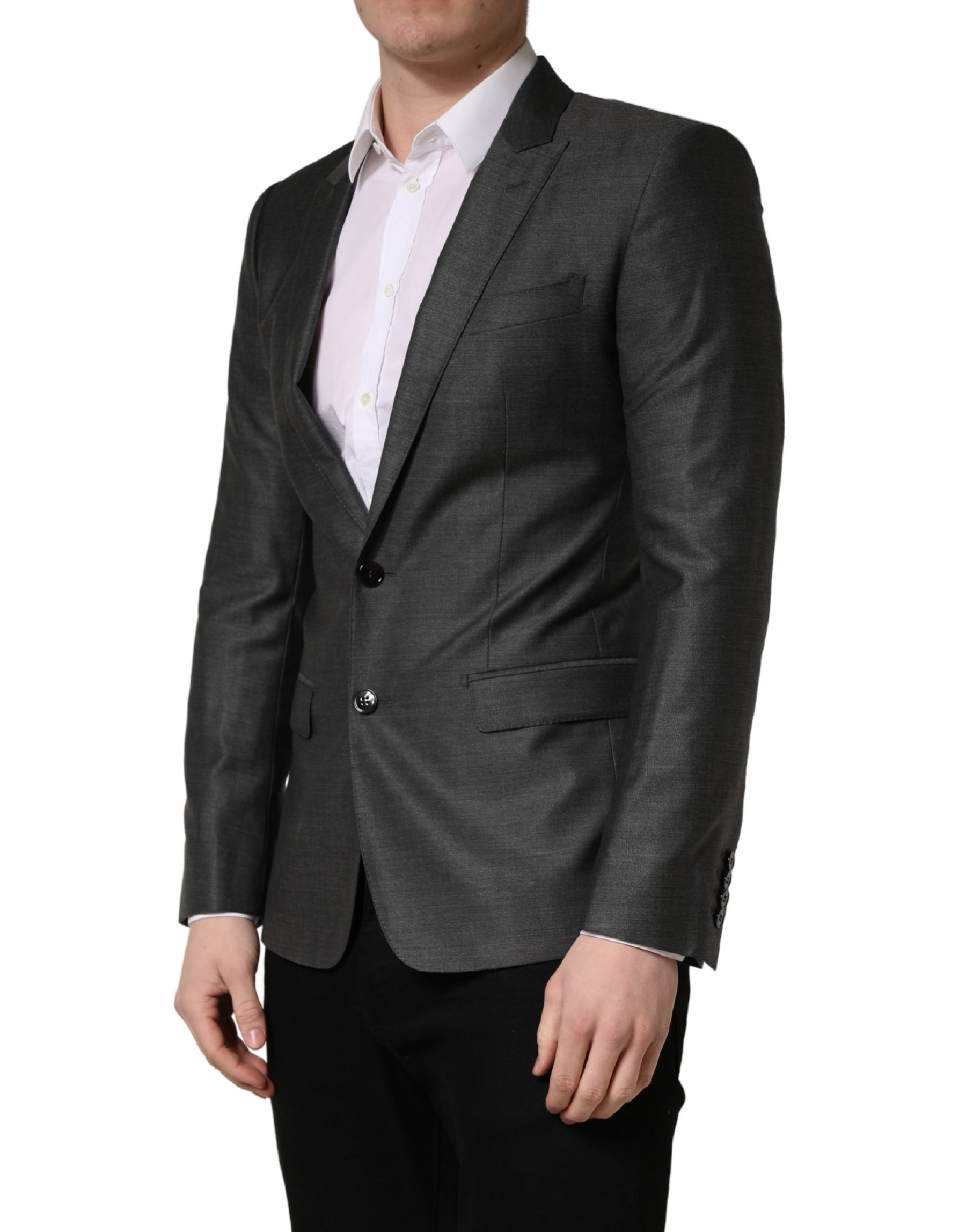 Dolce & Gabbana Dark Gray Wool Slim Fit Coat Jacket Blazer | Regal Royce