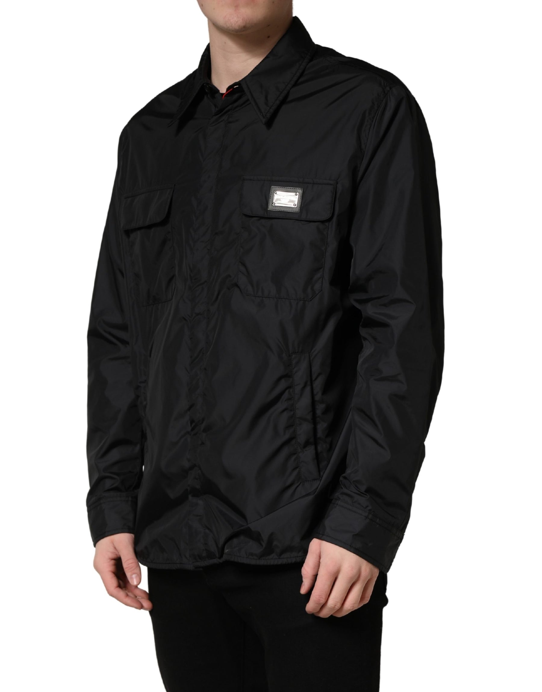 Dolce & Gabbana Black Logo Plaque Long Sleeves Shirt Jacket | Regal Royce