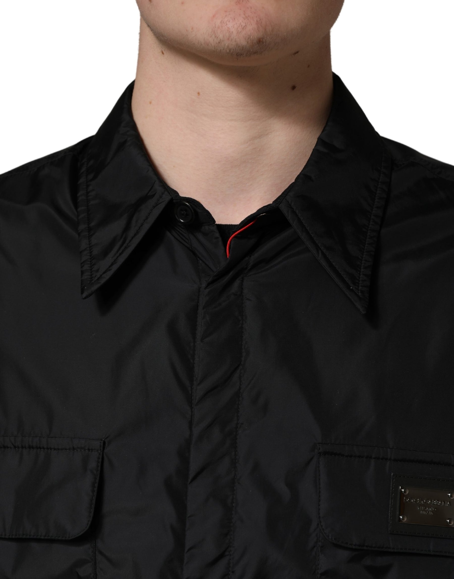 Dolce & Gabbana Black Logo Plaque Long Sleeves Shirt Jacket | Regal Royce