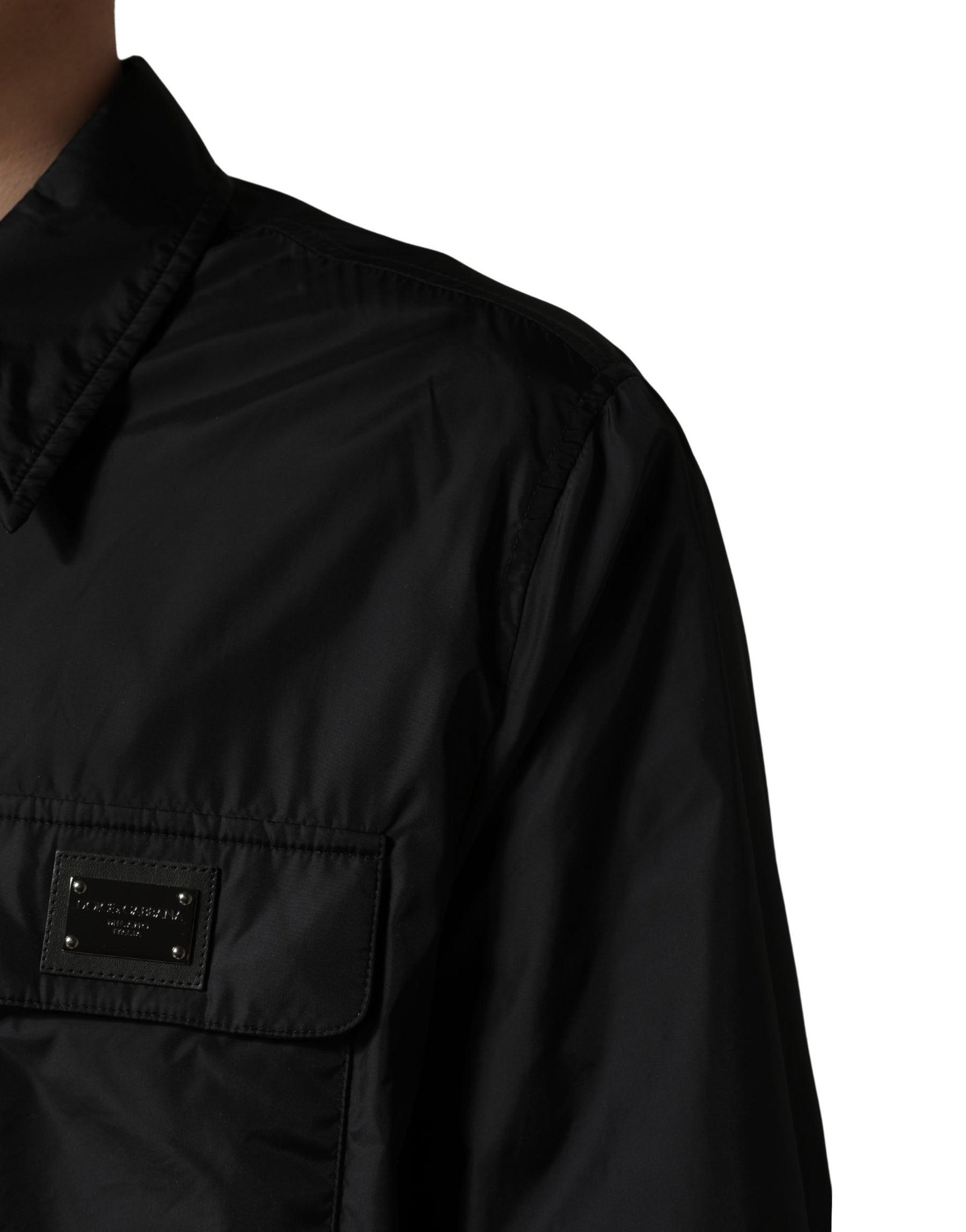 Dolce & Gabbana Black Logo Plaque Long Sleeves Shirt Jacket | Regal Royce