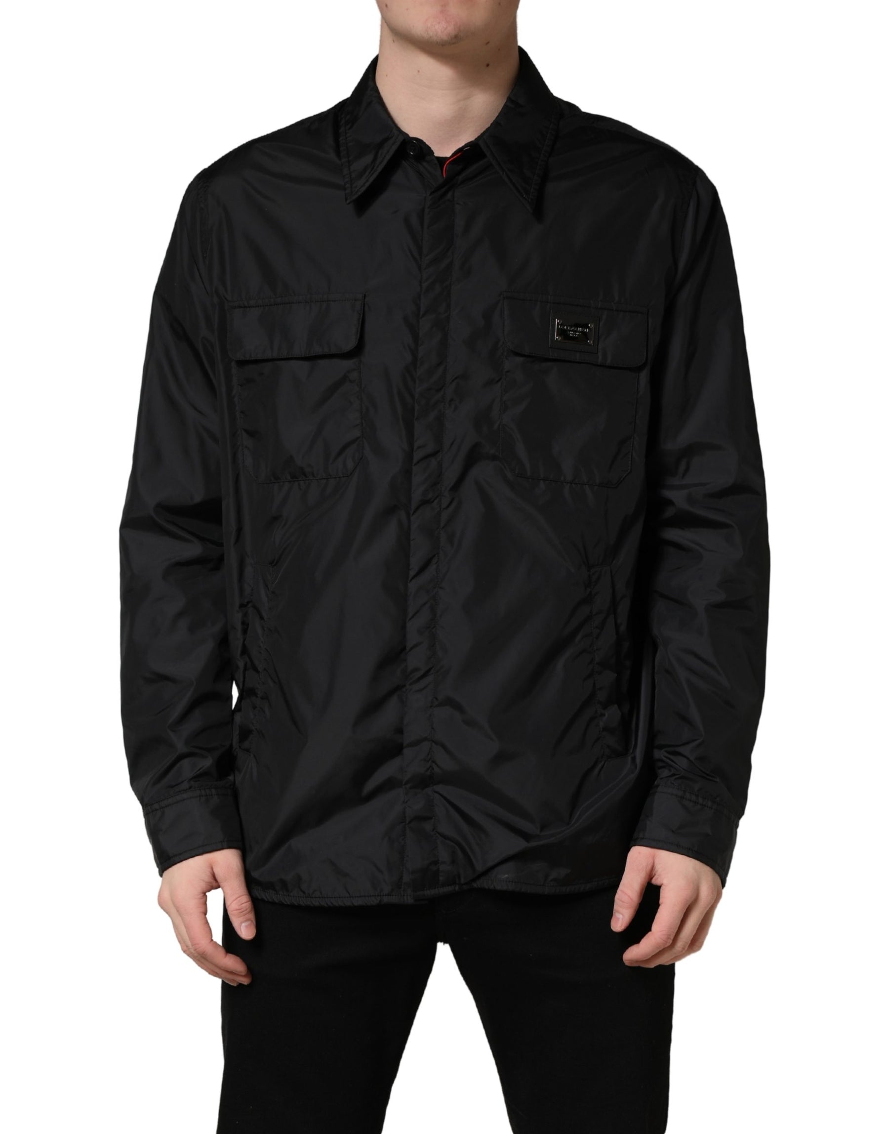 Dolce & Gabbana Black Logo Plaque Long Sleeves Shirt Jacket | Regal Royce