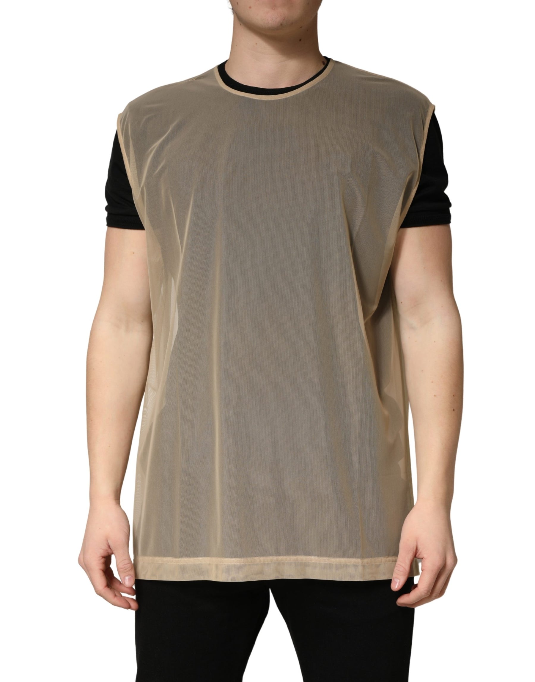 Dolce & Gabbana Beige Crew Neck Sleeveless Mesh Top  T-shirt | Regal Royce