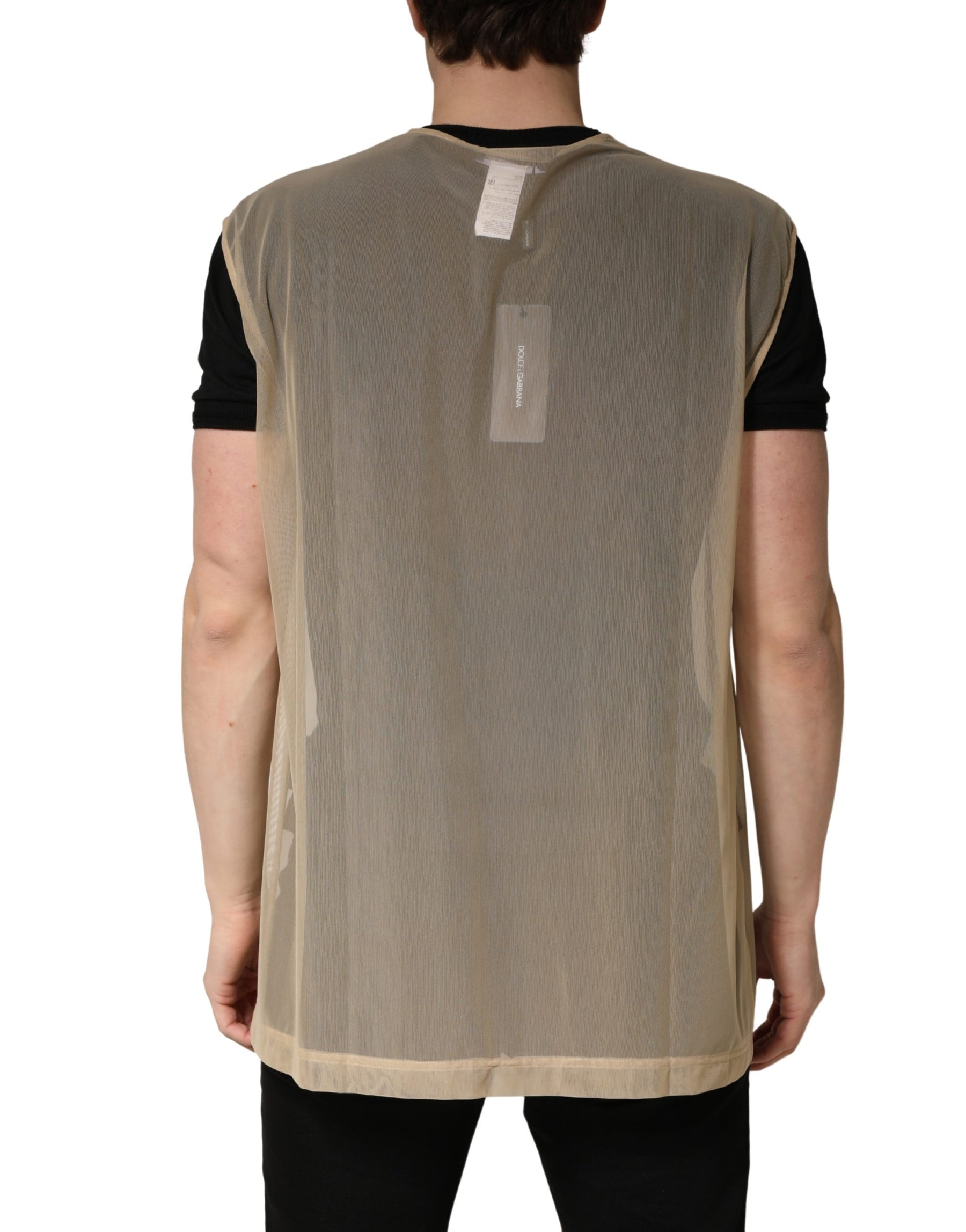 Dolce & Gabbana Beige Crew Neck Sleeveless Mesh Top  T-shirt | Regal Royce