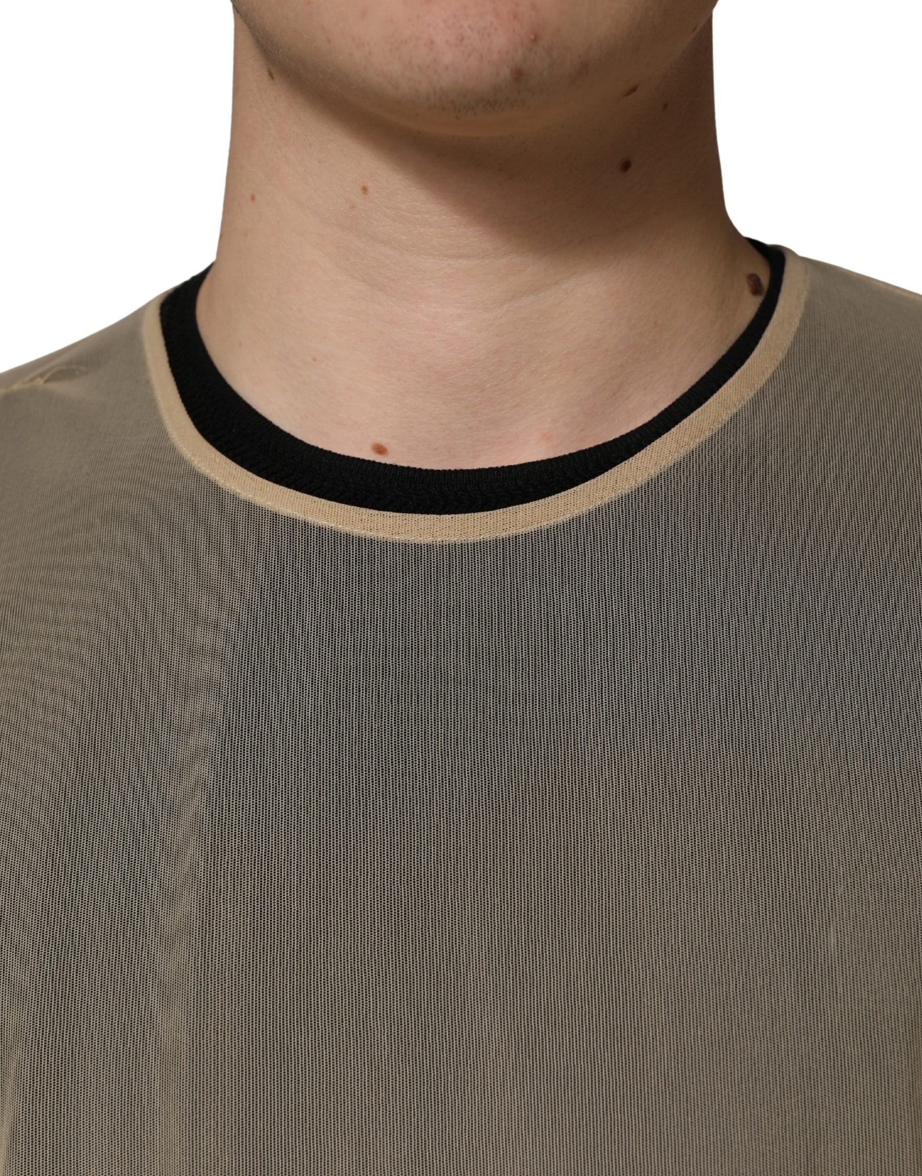 Dolce & Gabbana Beige Crew Neck Sleeveless Mesh Top  T-shirt | Regal Royce