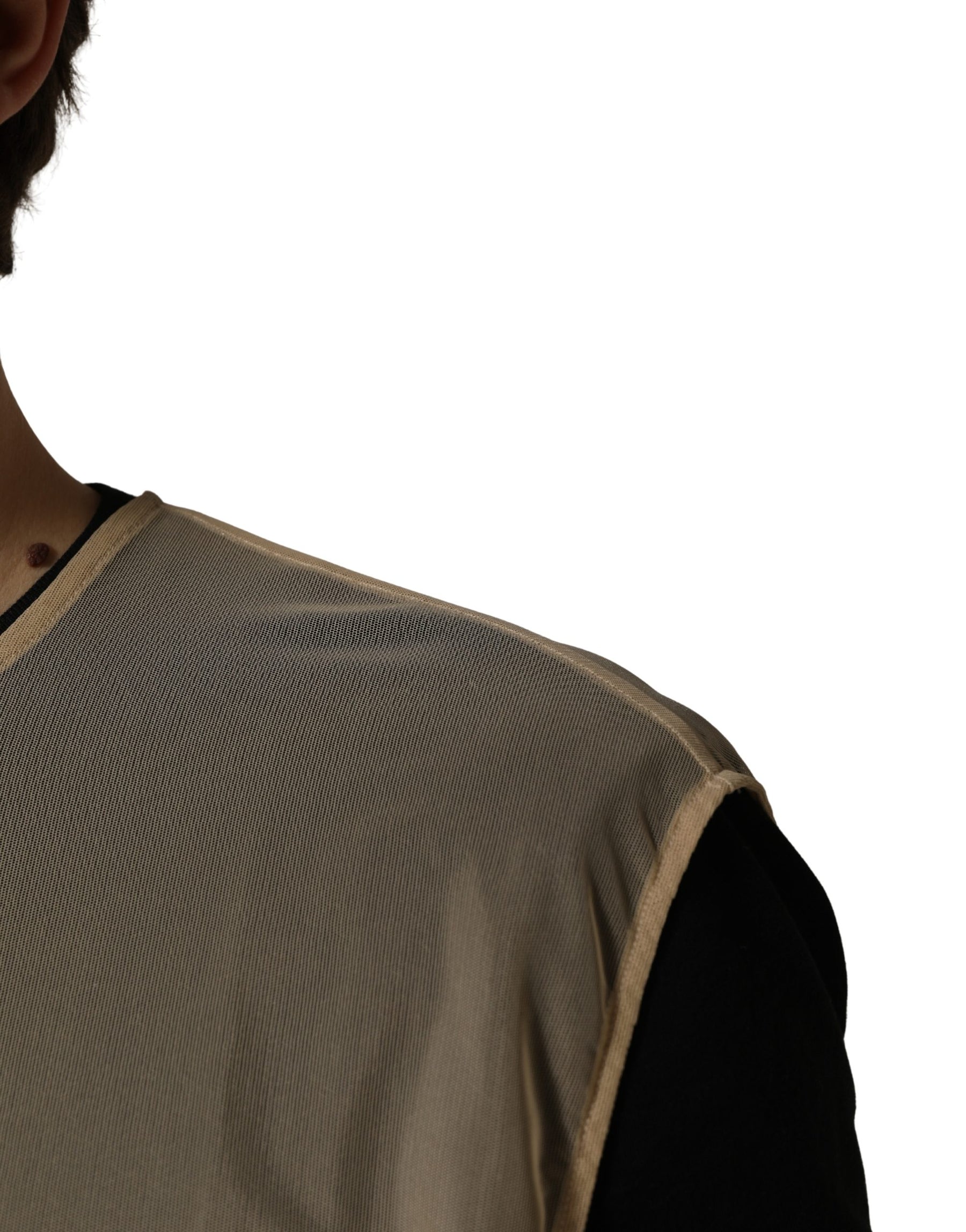 Dolce & Gabbana Beige Crew Neck Sleeveless Mesh Top  T-shirt | Regal Royce