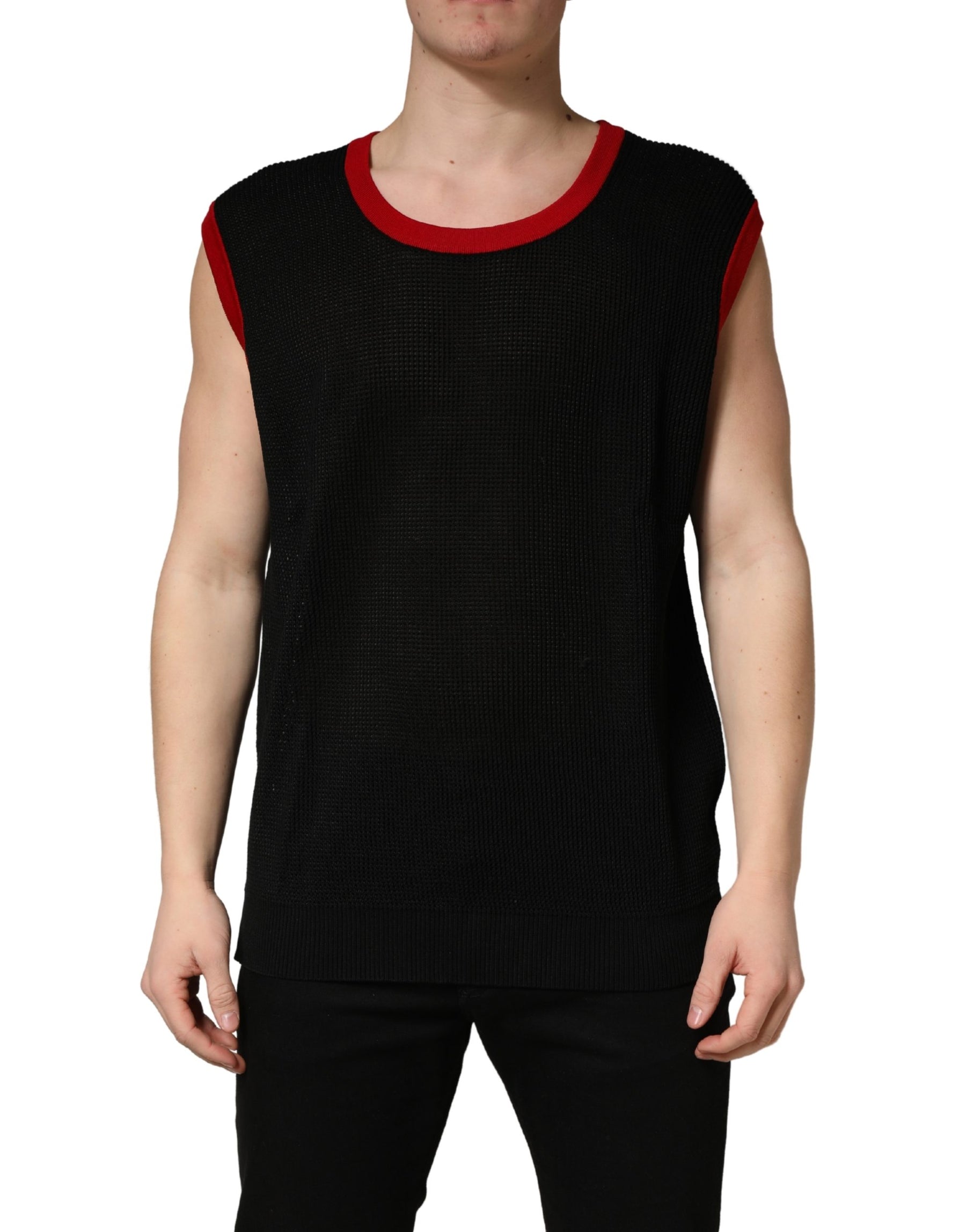 Dolce & Gabbana Black Crew Neck Sleeveless Men Knit Vest T-shirt | Regal Royce