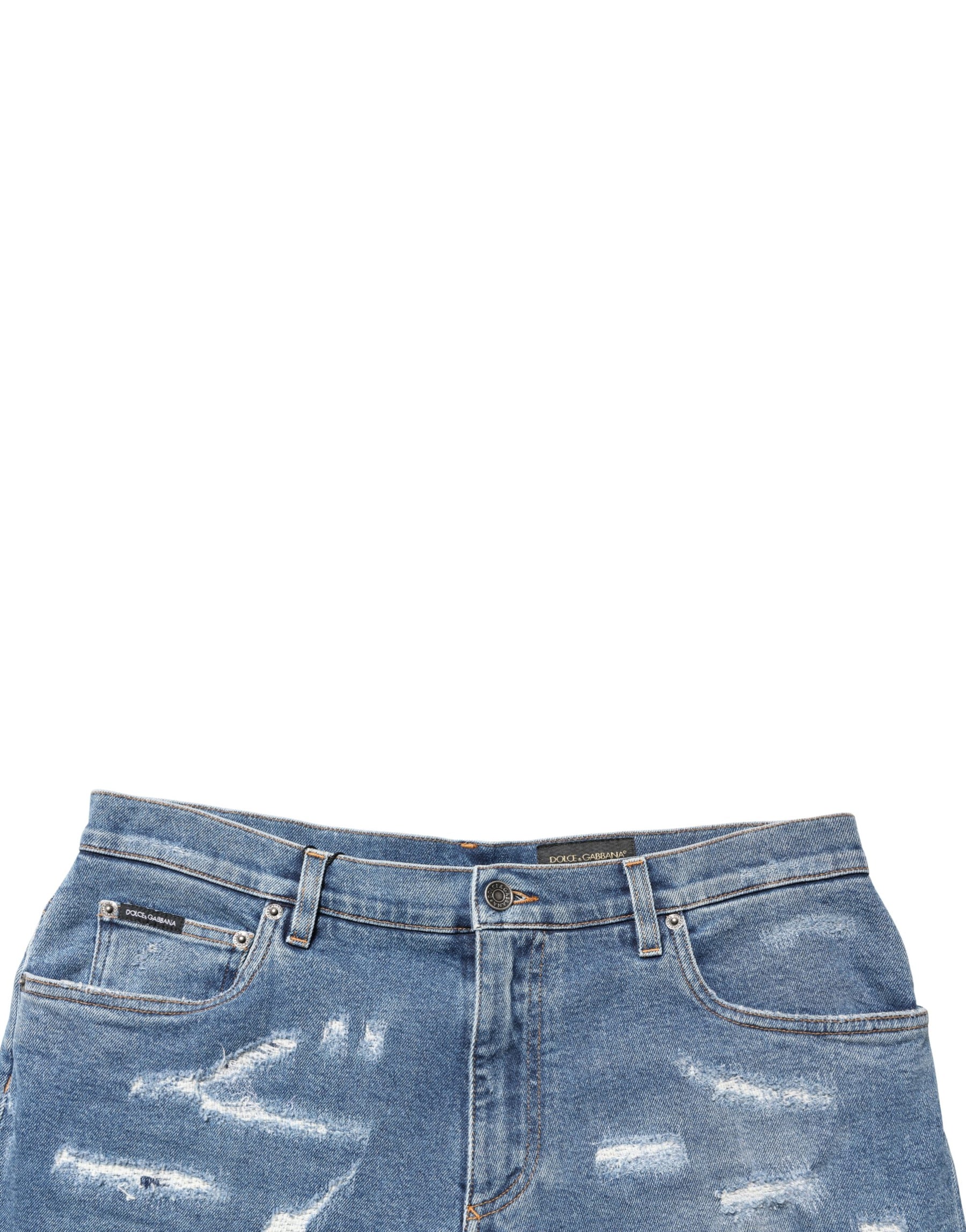 Dolce & Gabbana Blue Cotton Distressed Denim Bermuda Shorts | Regal Royce