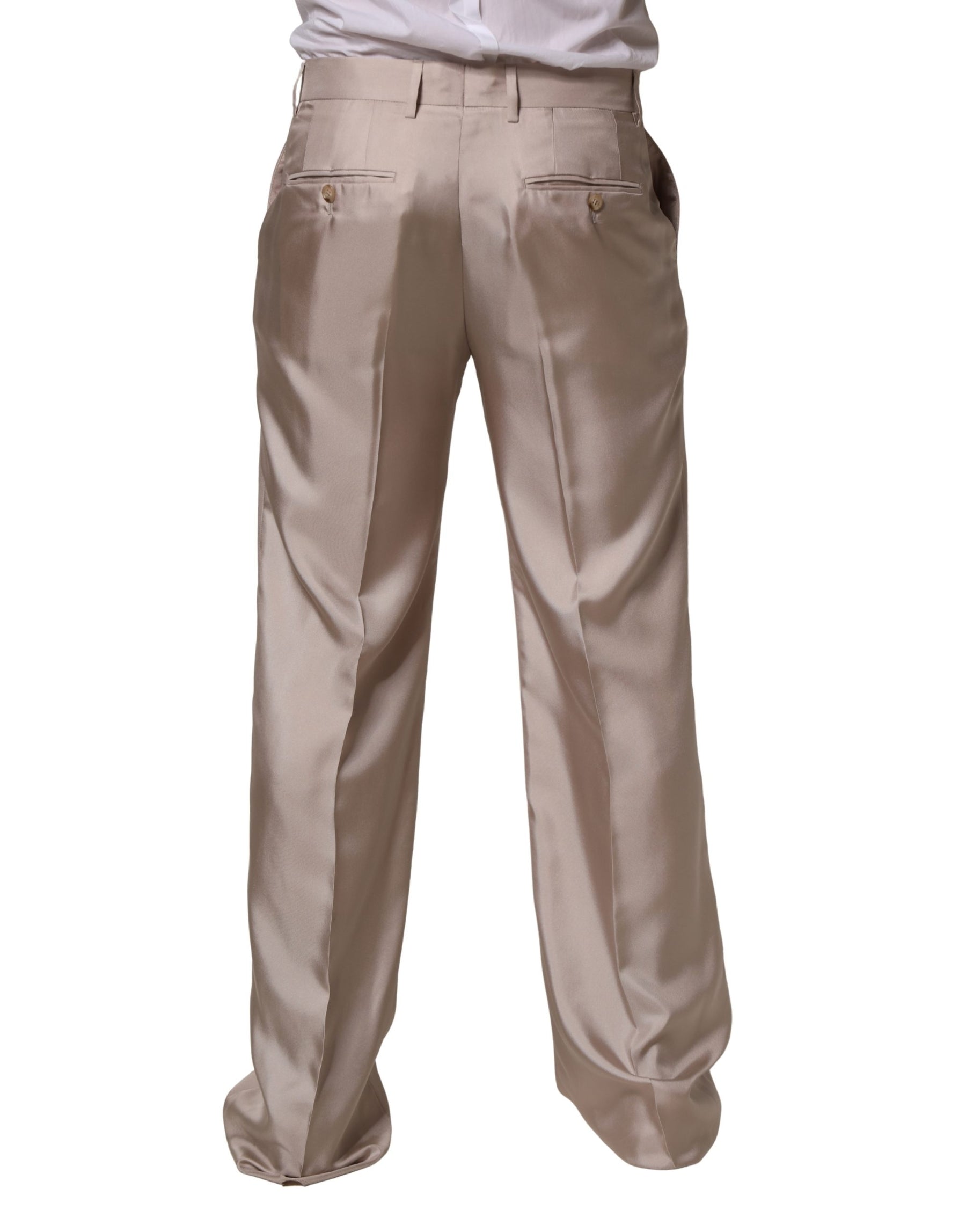 Dolce & Gabbana Beige Silk Straight Formal DressTrouser Pants | Regal Royce