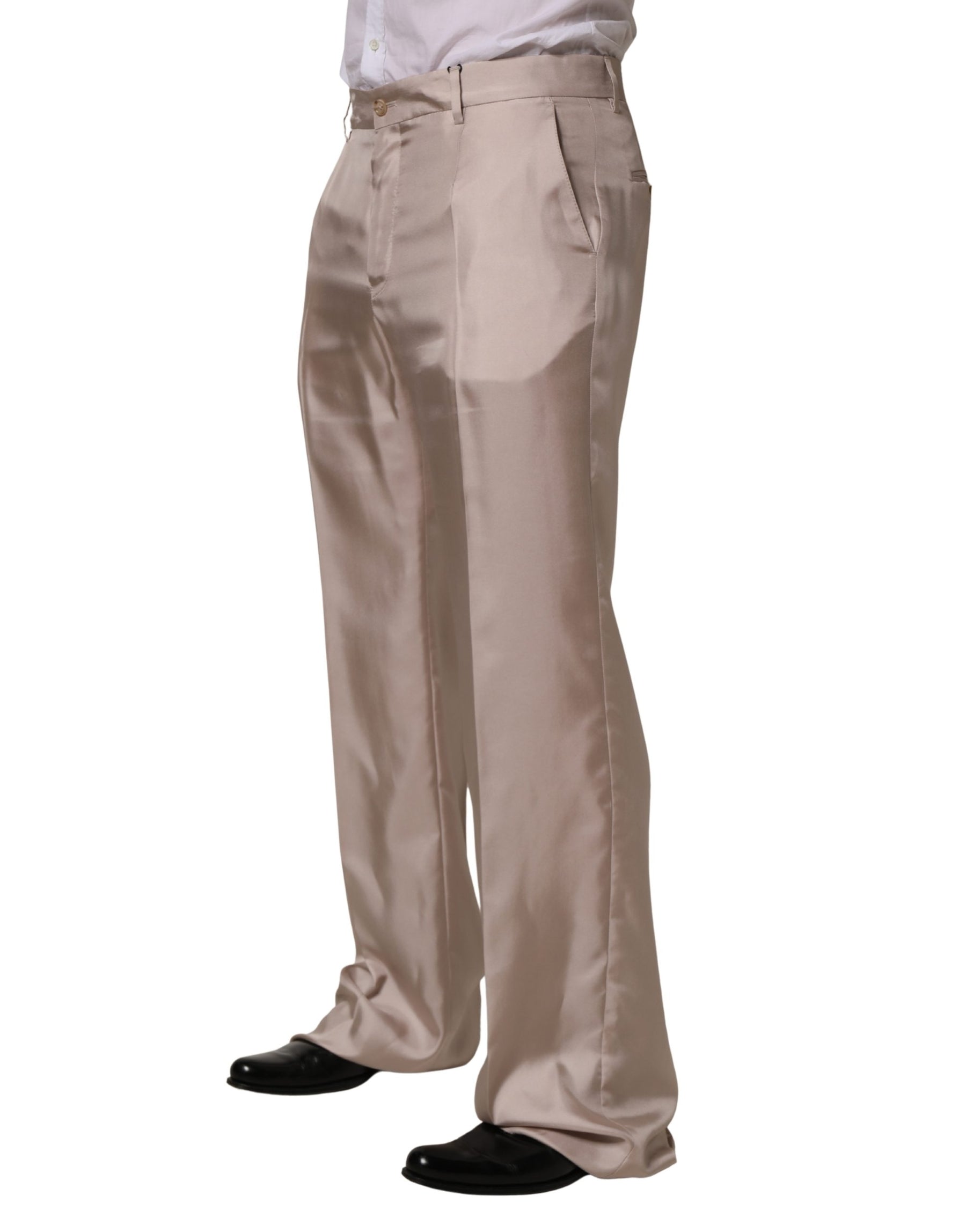 Dolce & Gabbana Beige Silk Straight Formal DressTrouser Pants | Regal Royce