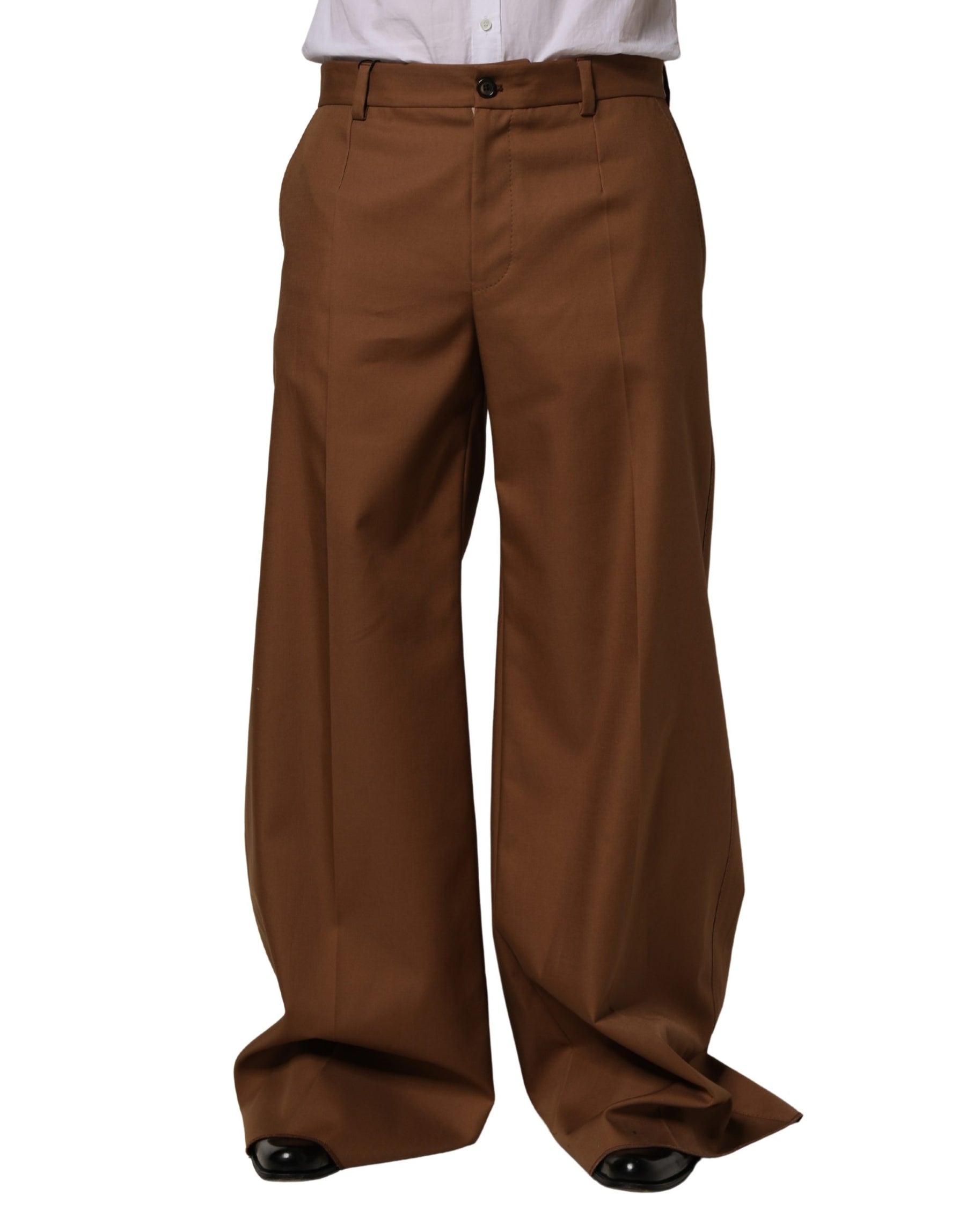 Dolce & Gabbana Brown Cotton Straight Men Dress Trouser Pants | Regal Royce