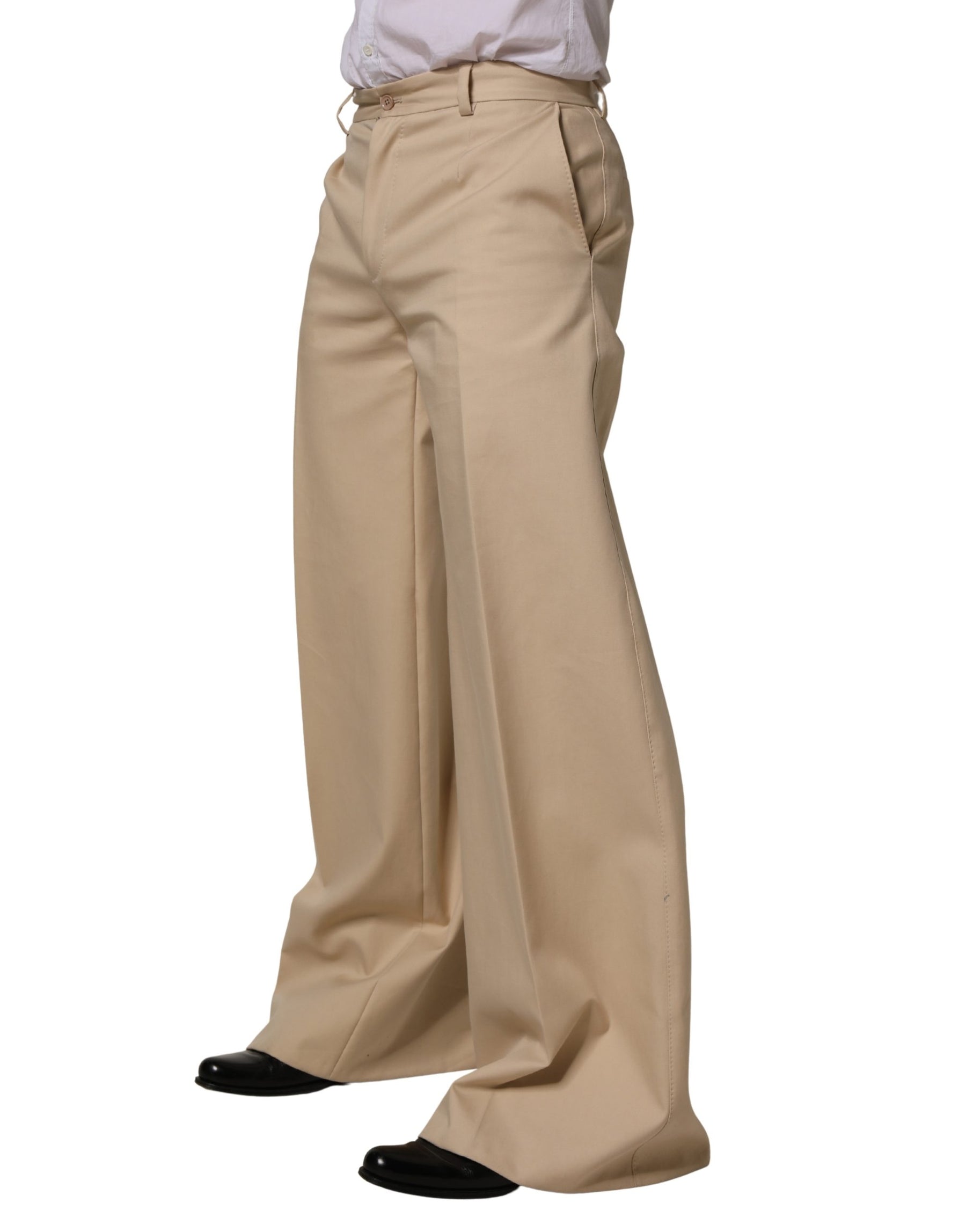 Dolce & Gabbana Beige Cotton Straight Men Dress Trouser Pants | Regal Royce