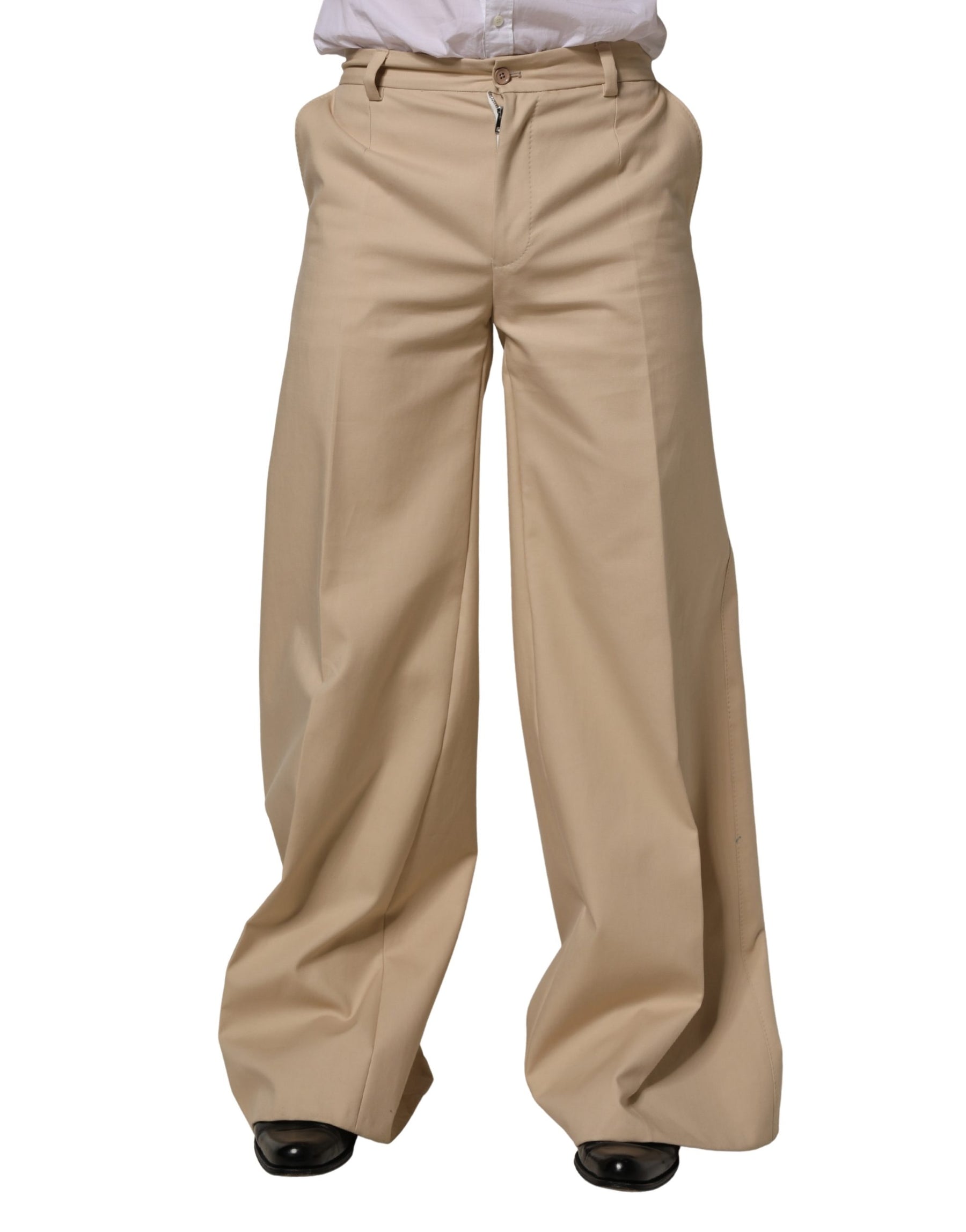 Dolce & Gabbana Beige Cotton Straight Men Dress Trouser Pants | Regal Royce