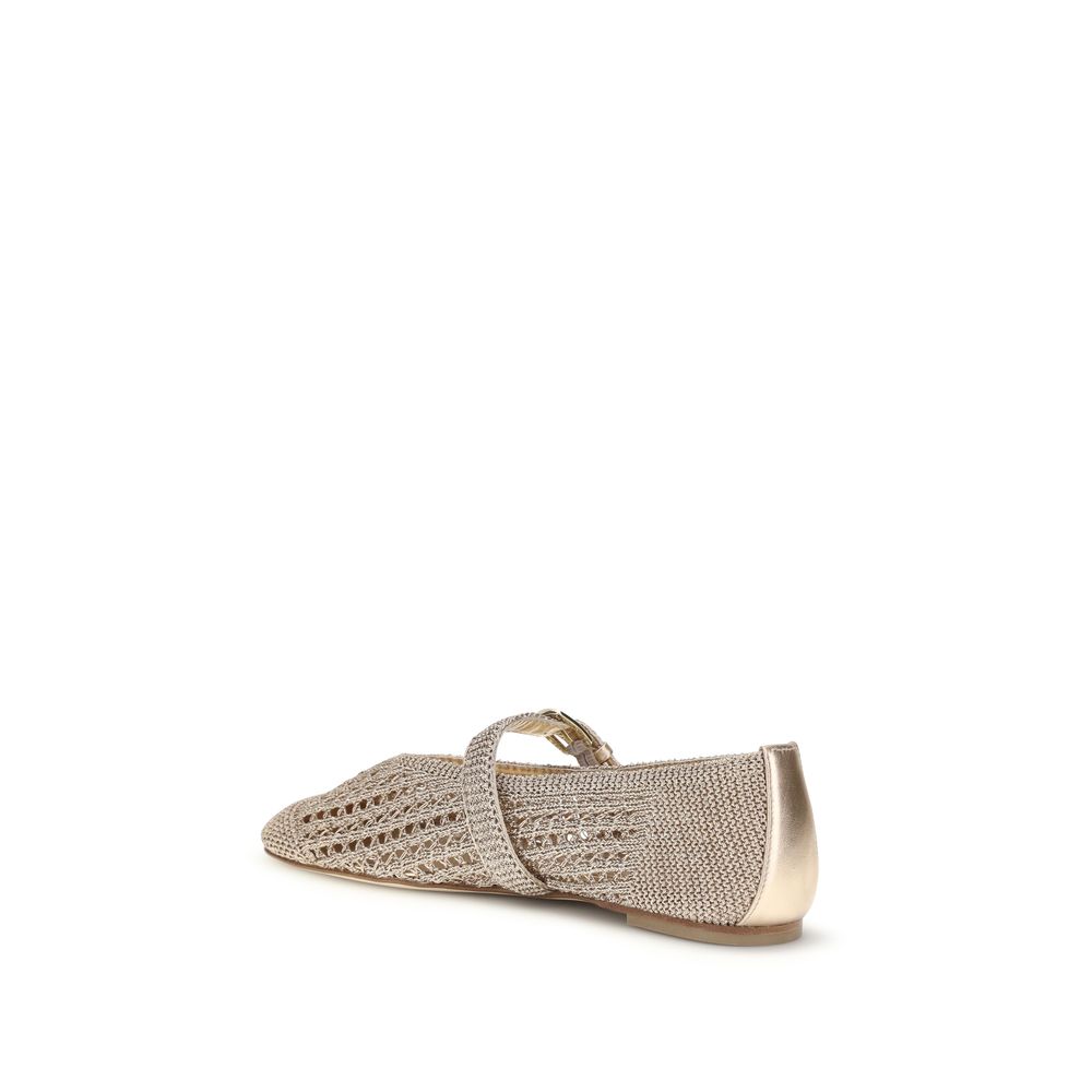Stuart Weitzman Gold Fabric Ballet Flats | Regal Royce