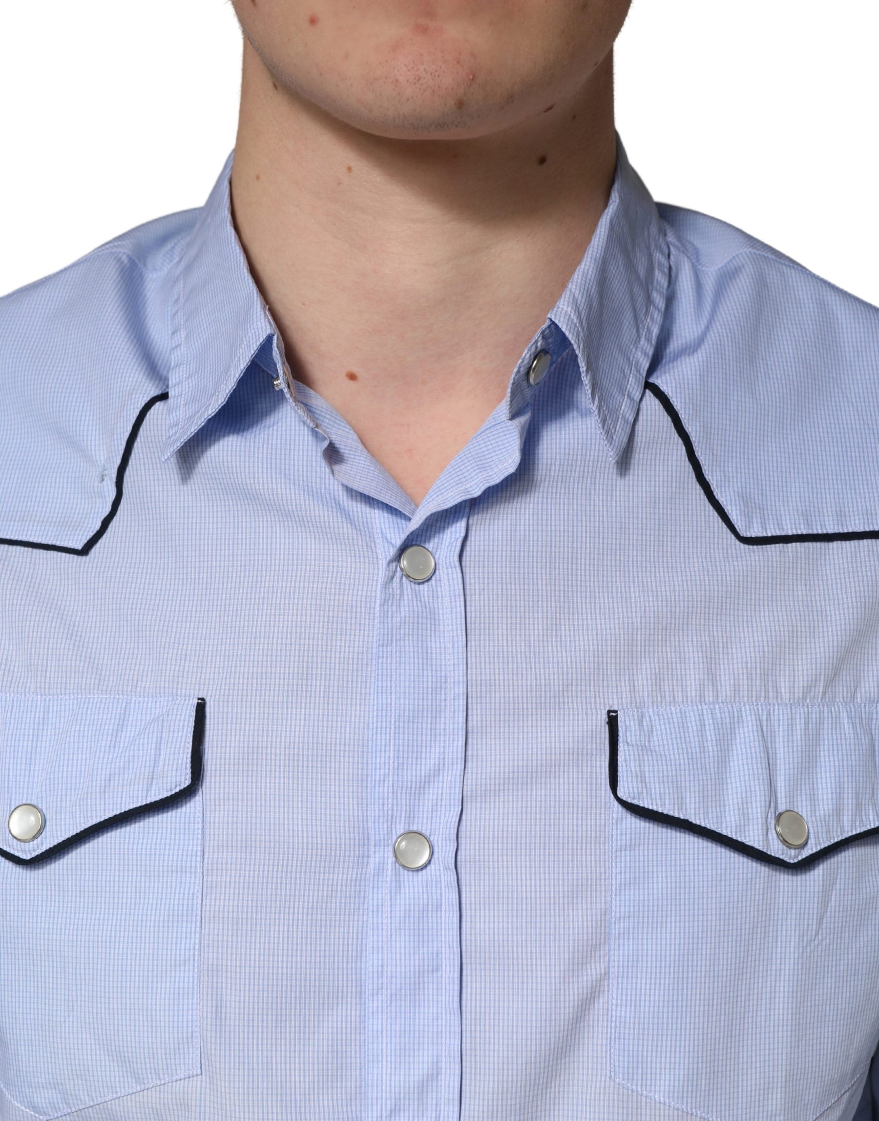 AGLINI Light Blue Slim Fit Collared Long Sleeve Casual Shirt | Regal Royce