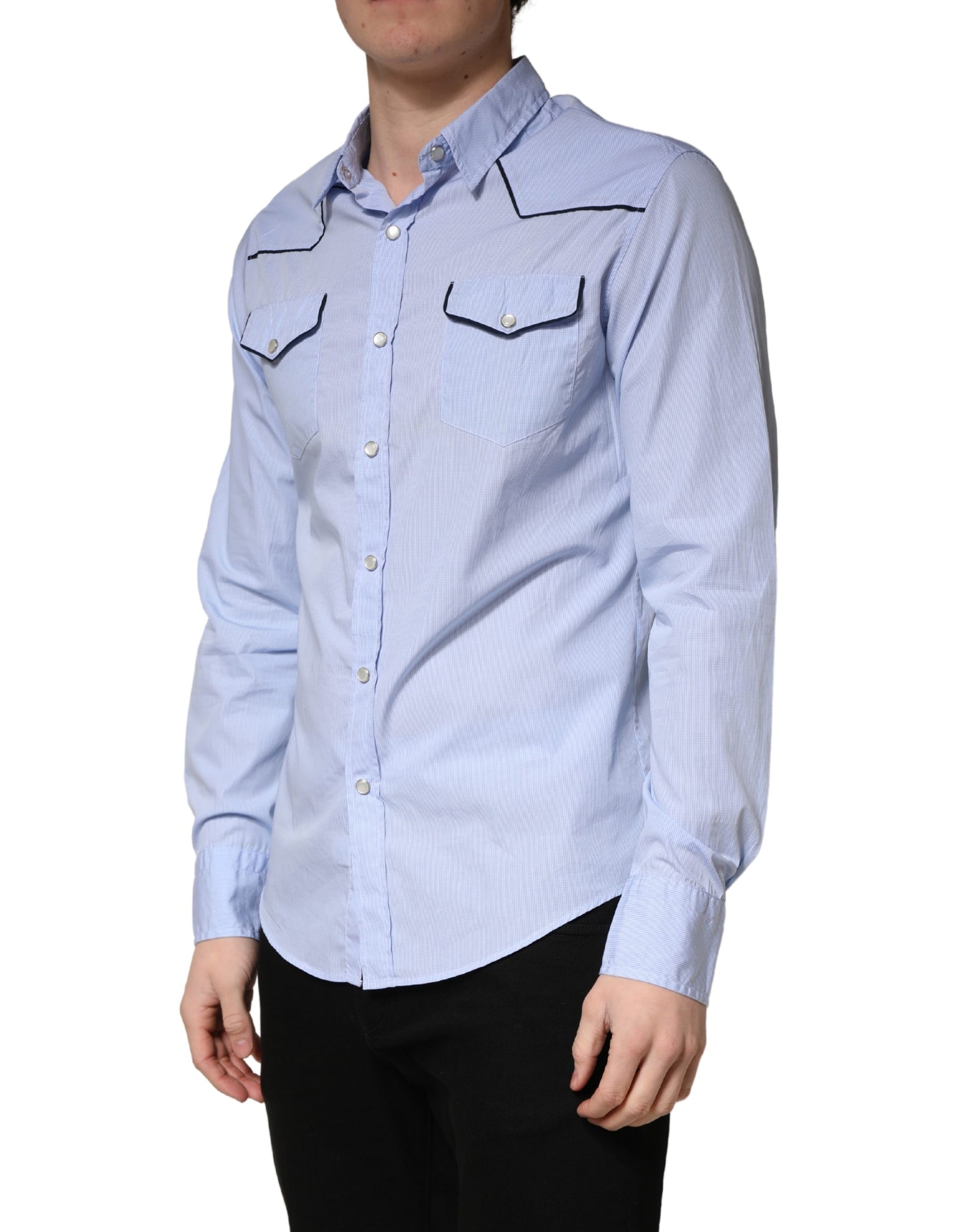 AGLINI Light Blue Slim Fit Collared Long Sleeve Casual Shirt | Regal Royce