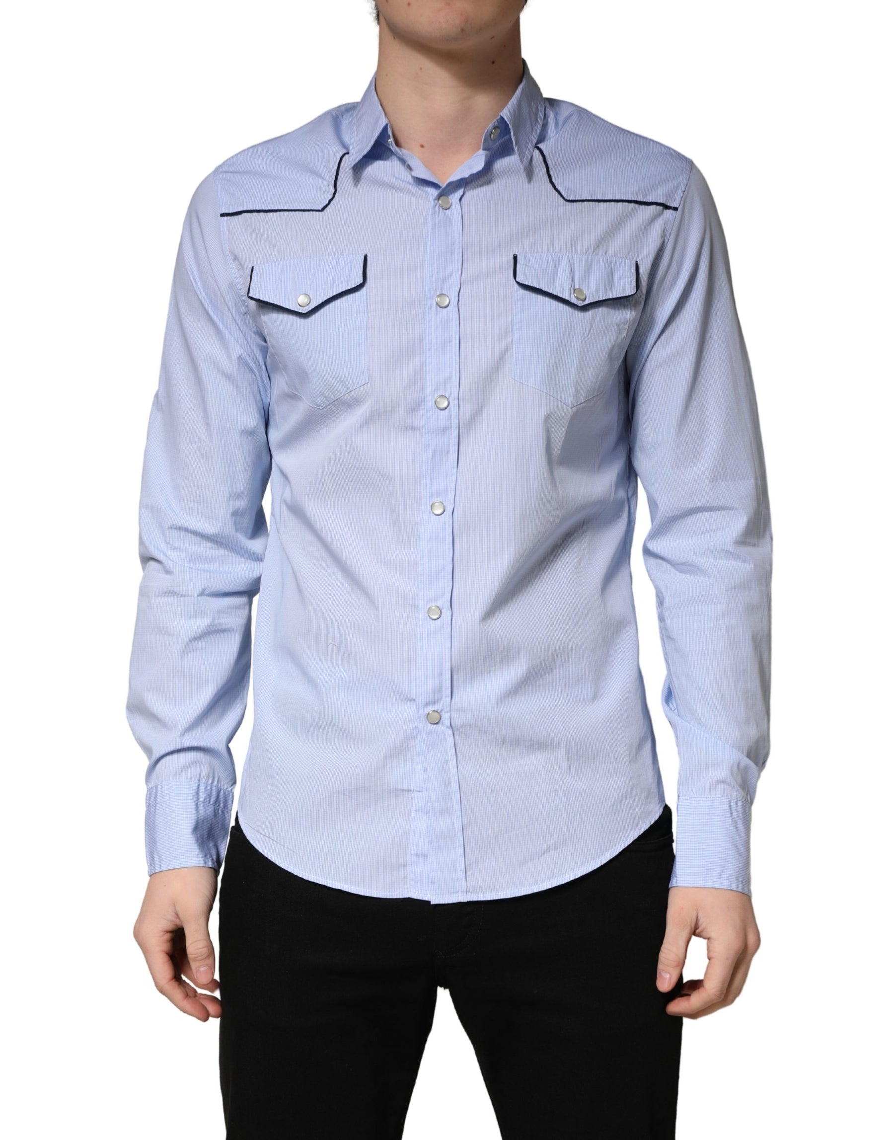 AGLINI Light Blue Slim Fit Collared Long Sleeve Casual Shirt | Regal Royce