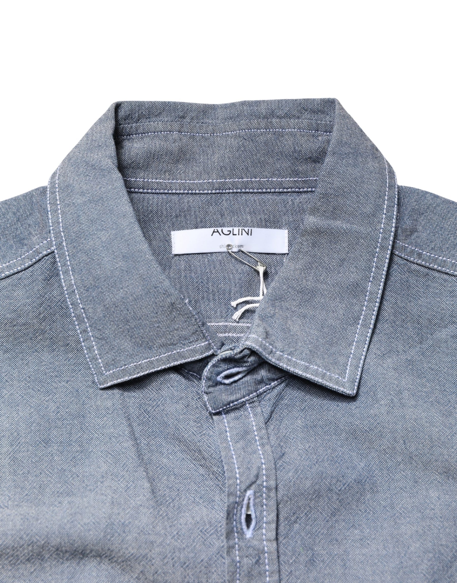 AGLINI Dark Blue Slim Fit Collared Long Sleeve Denim Shirt | Regal Royce