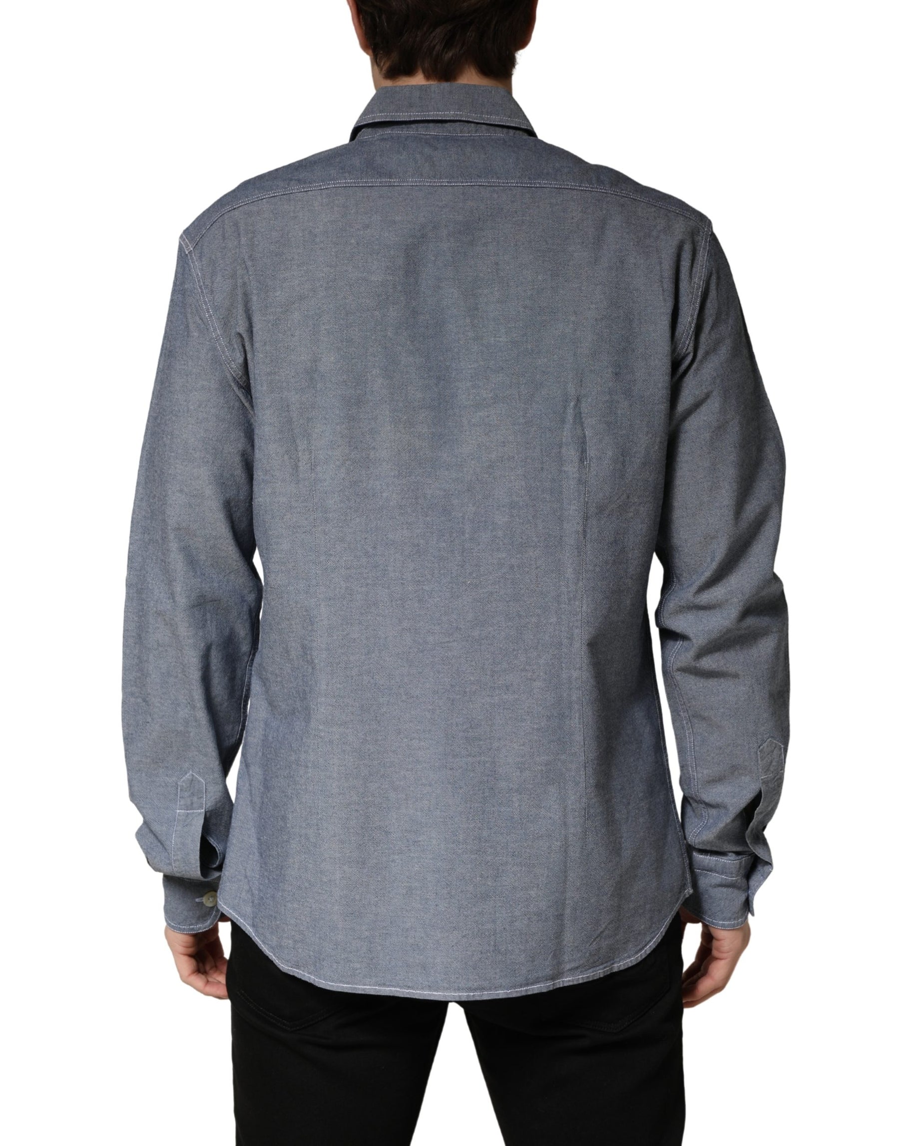 AGLINI Dark Blue Slim Fit Collared Long Sleeve Denim Shirt | Regal Royce