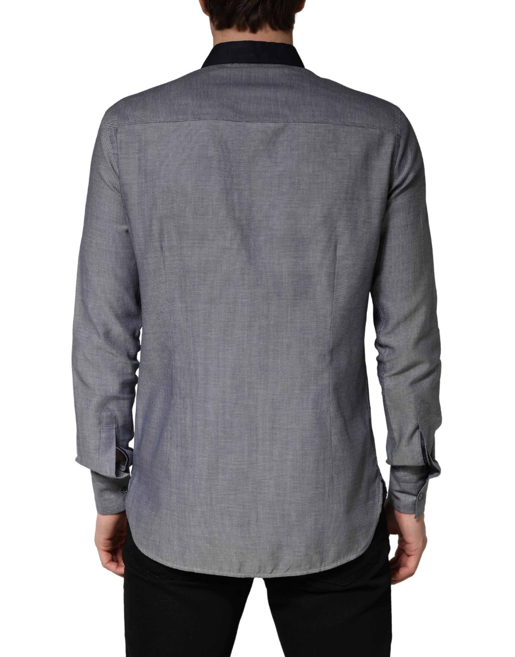 Hamaki-Ho Dark Blue Cotton Long Sleeves Collared Dress Formal Shirt | Regal Royce