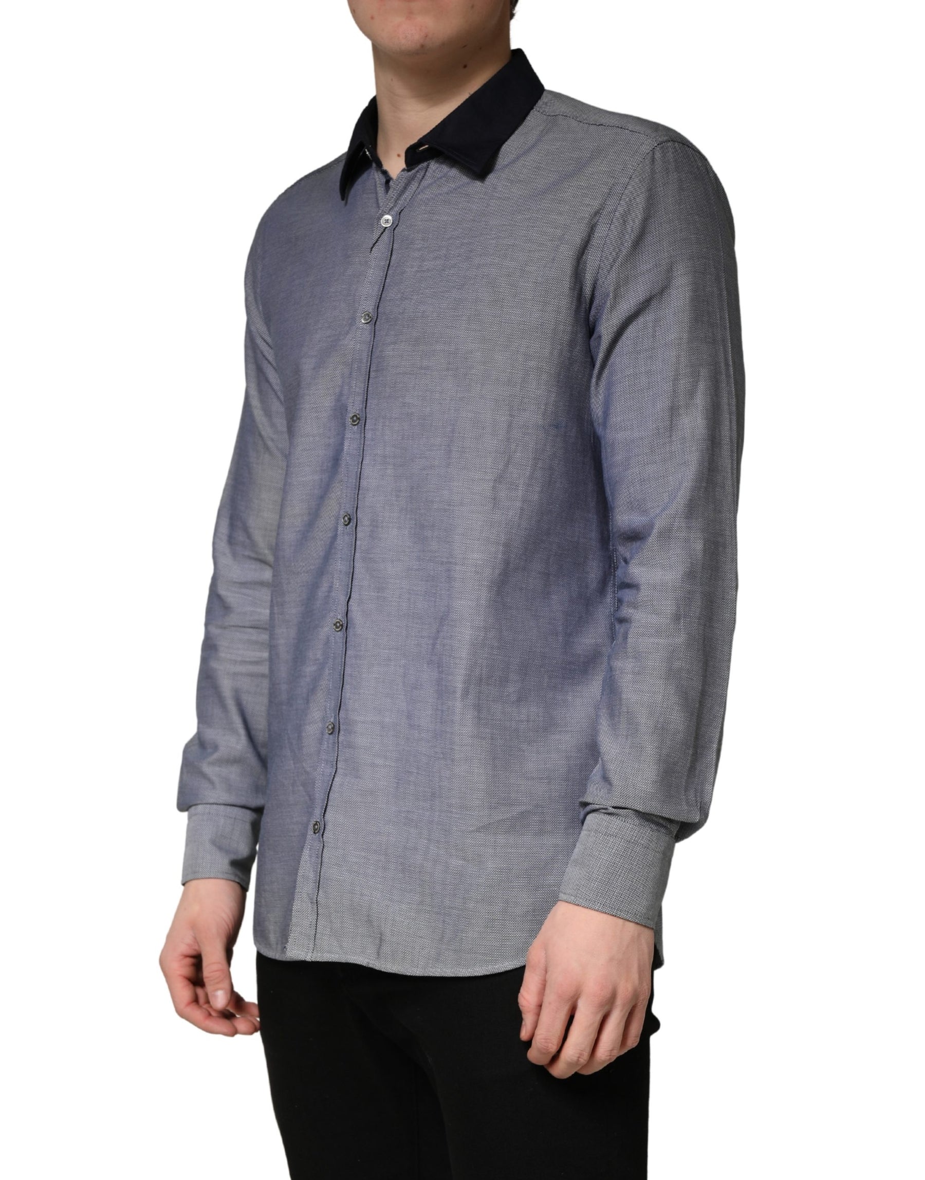Hamaki-Ho Dark Blue Cotton Long Sleeves Collared Dress Formal Shirt | Regal Royce