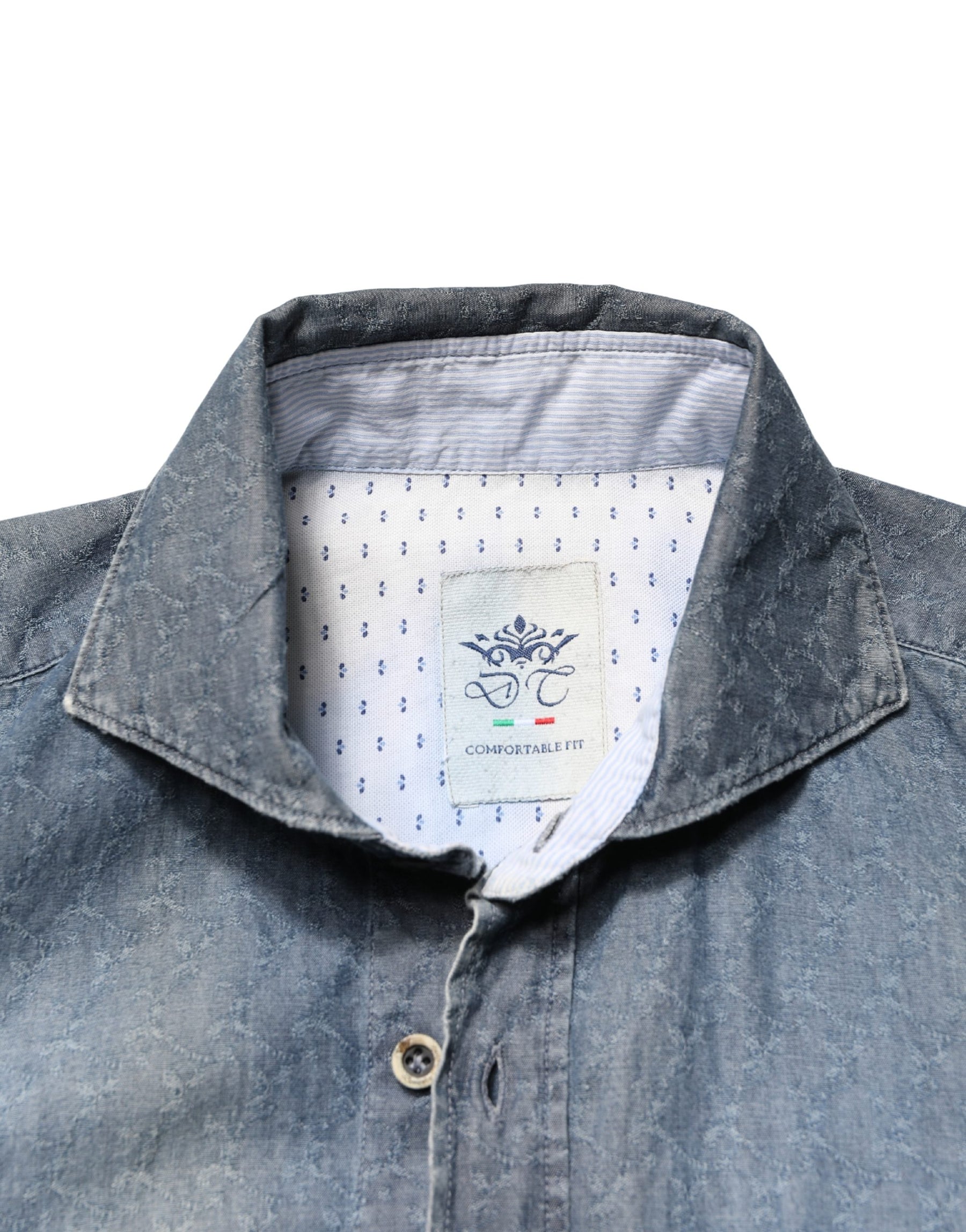 Domenico Tagliente DarkBlue Long Sleeve Collared Denim Shirt | Regal Royce