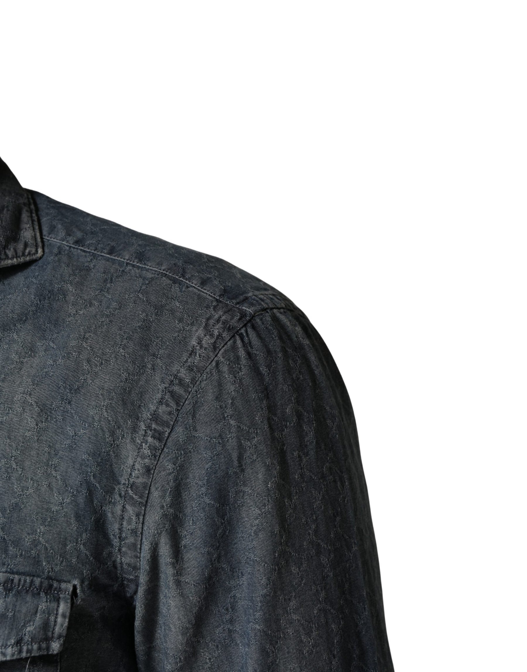 Domenico Tagliente DarkBlue Long Sleeve Collared Denim Shirt | Regal Royce
