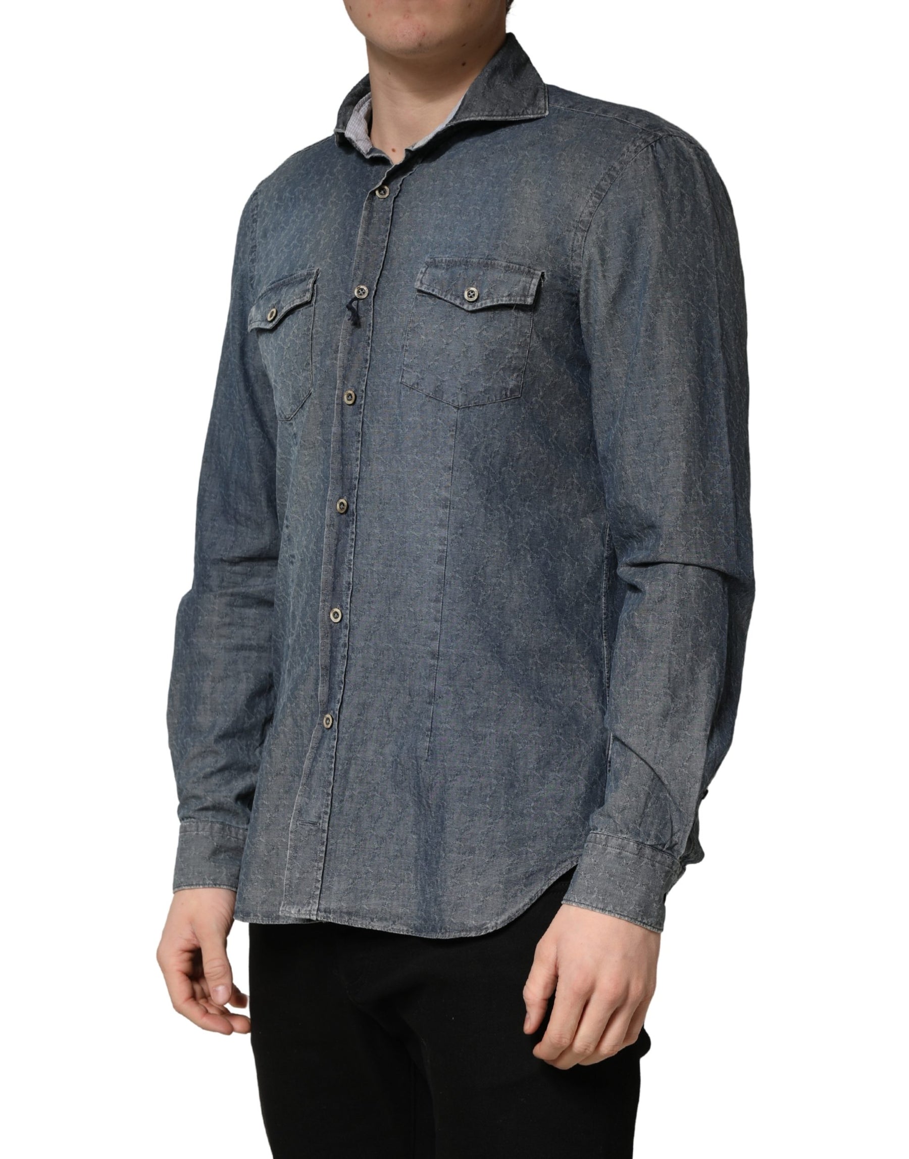 Domenico Tagliente DarkBlue Long Sleeve Collared Denim Shirt | Regal Royce