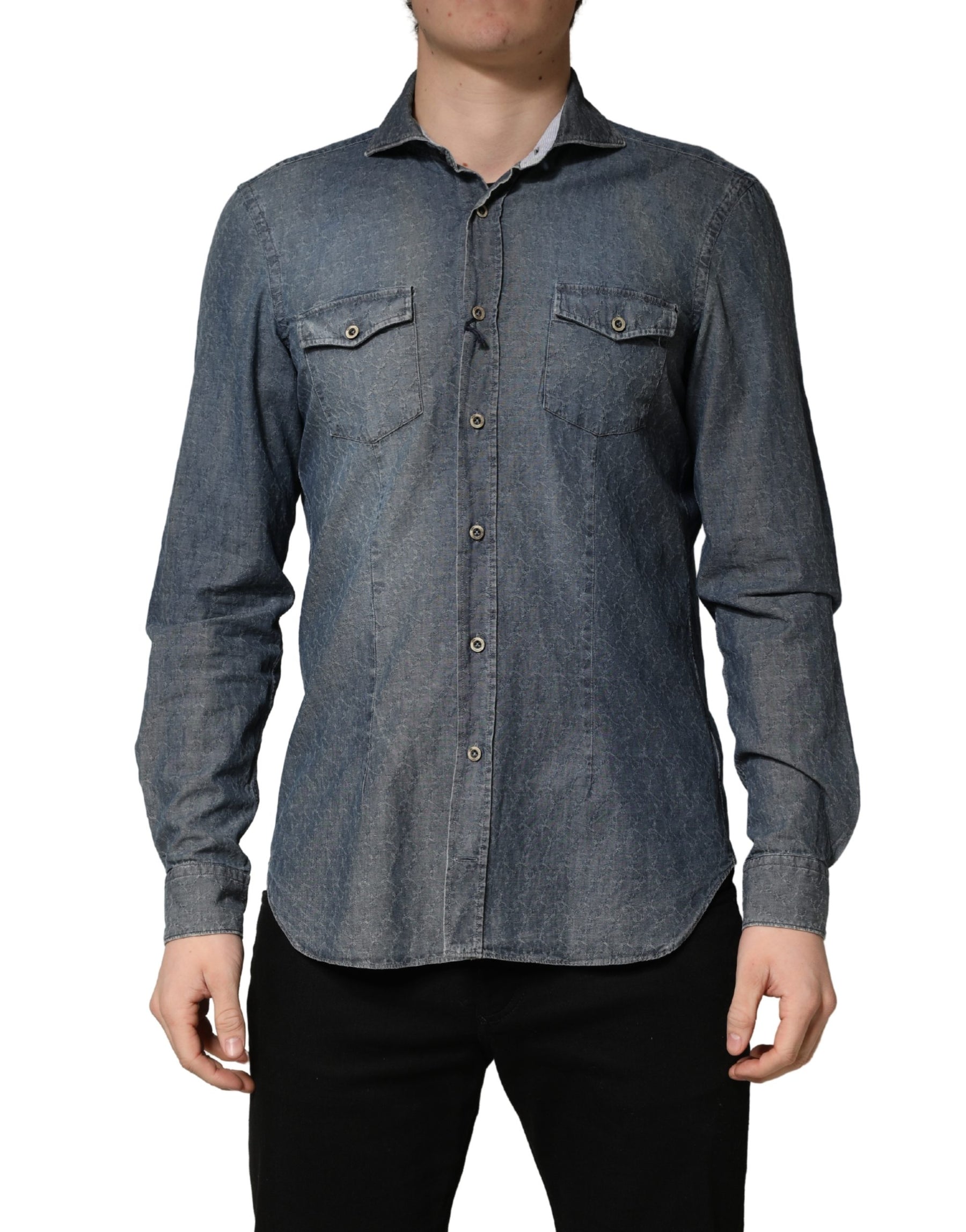 Domenico Tagliente DarkBlue Long Sleeve Collared Denim Shirt | Regal Royce