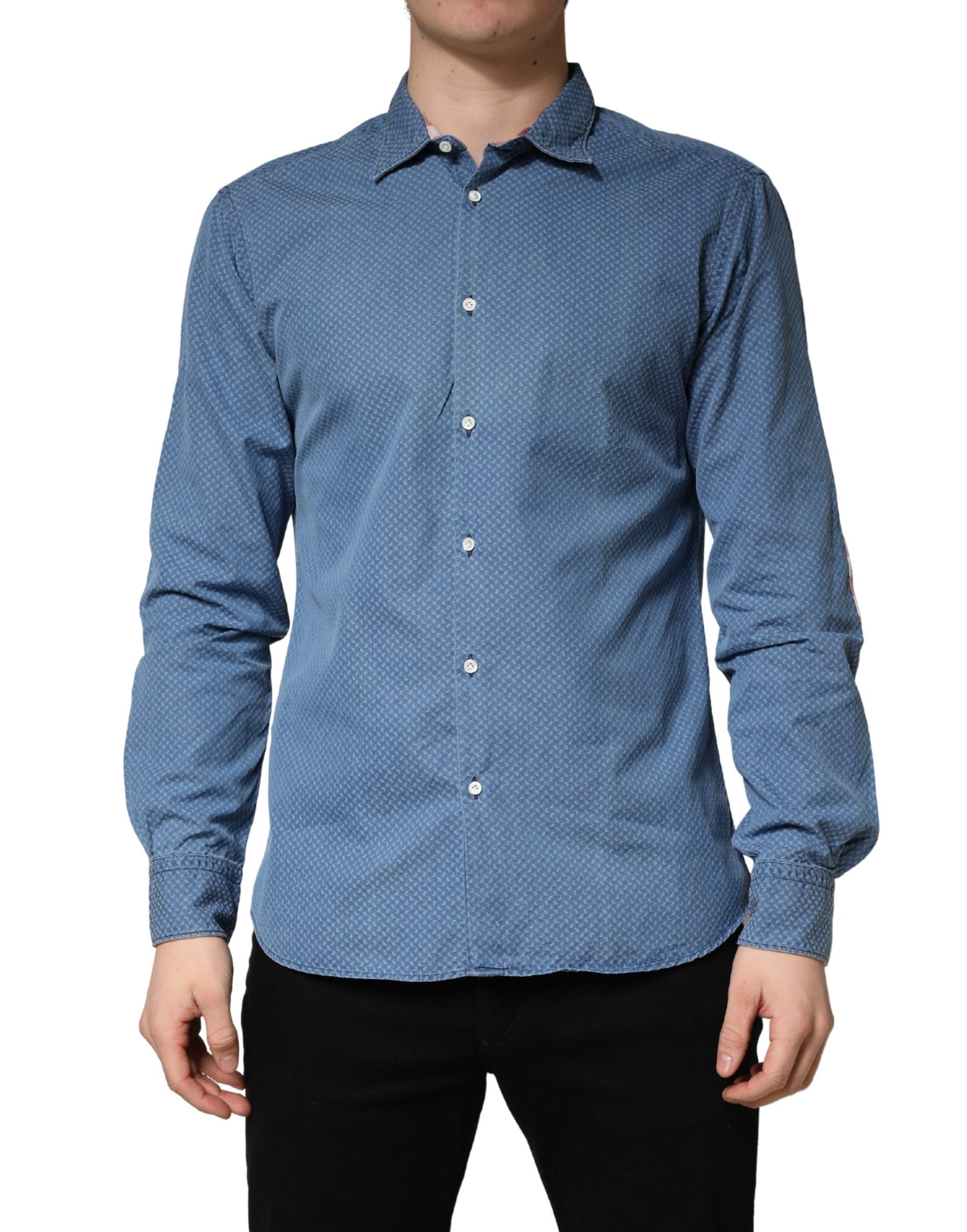 AGLINI Blue Cotton Slim Fit Collared LongSleeve Casual Shirt | Regal Royce