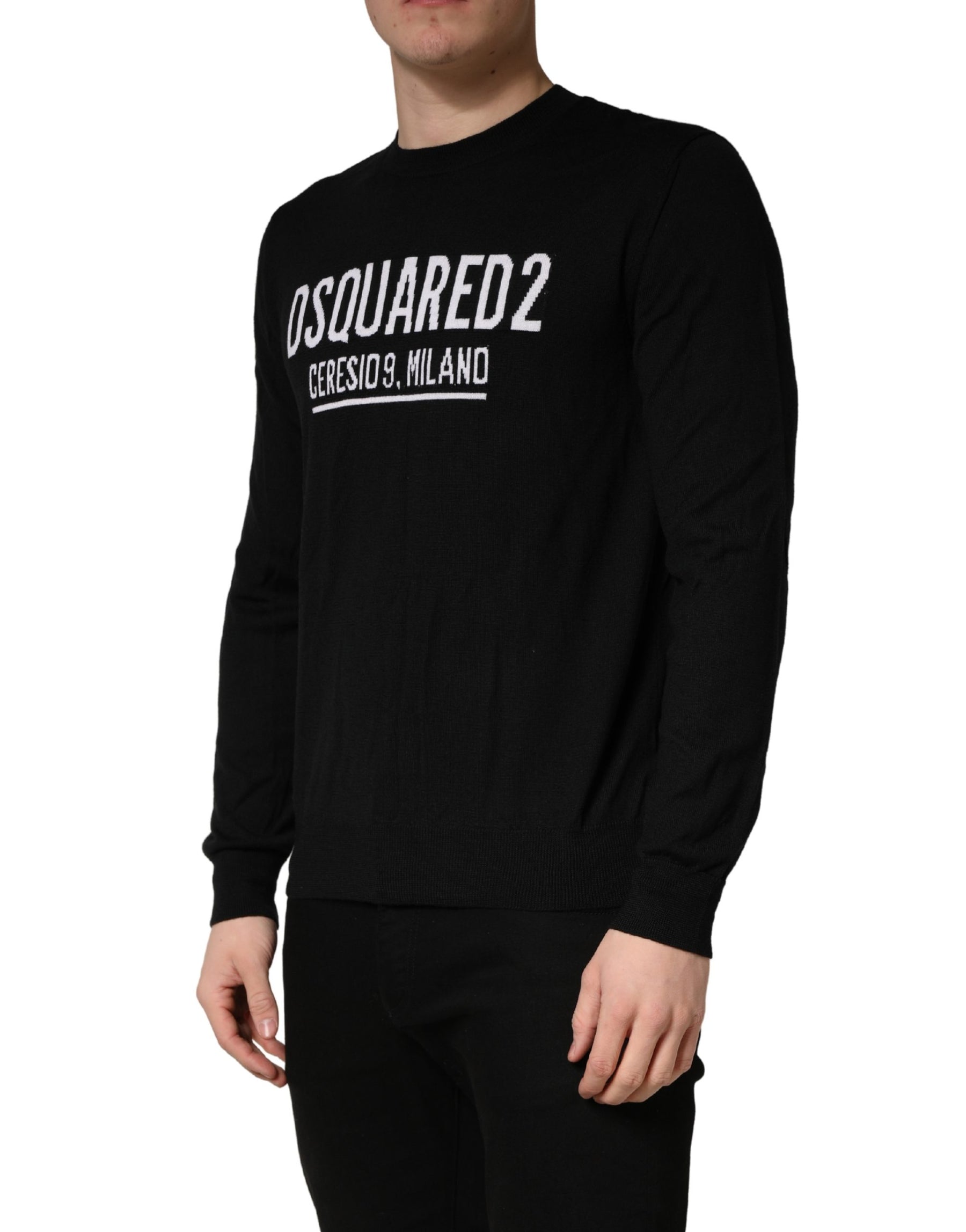 Dsquared² Black Logo Knitted Crew Neck Men Pullover Sweater | Regal Royce