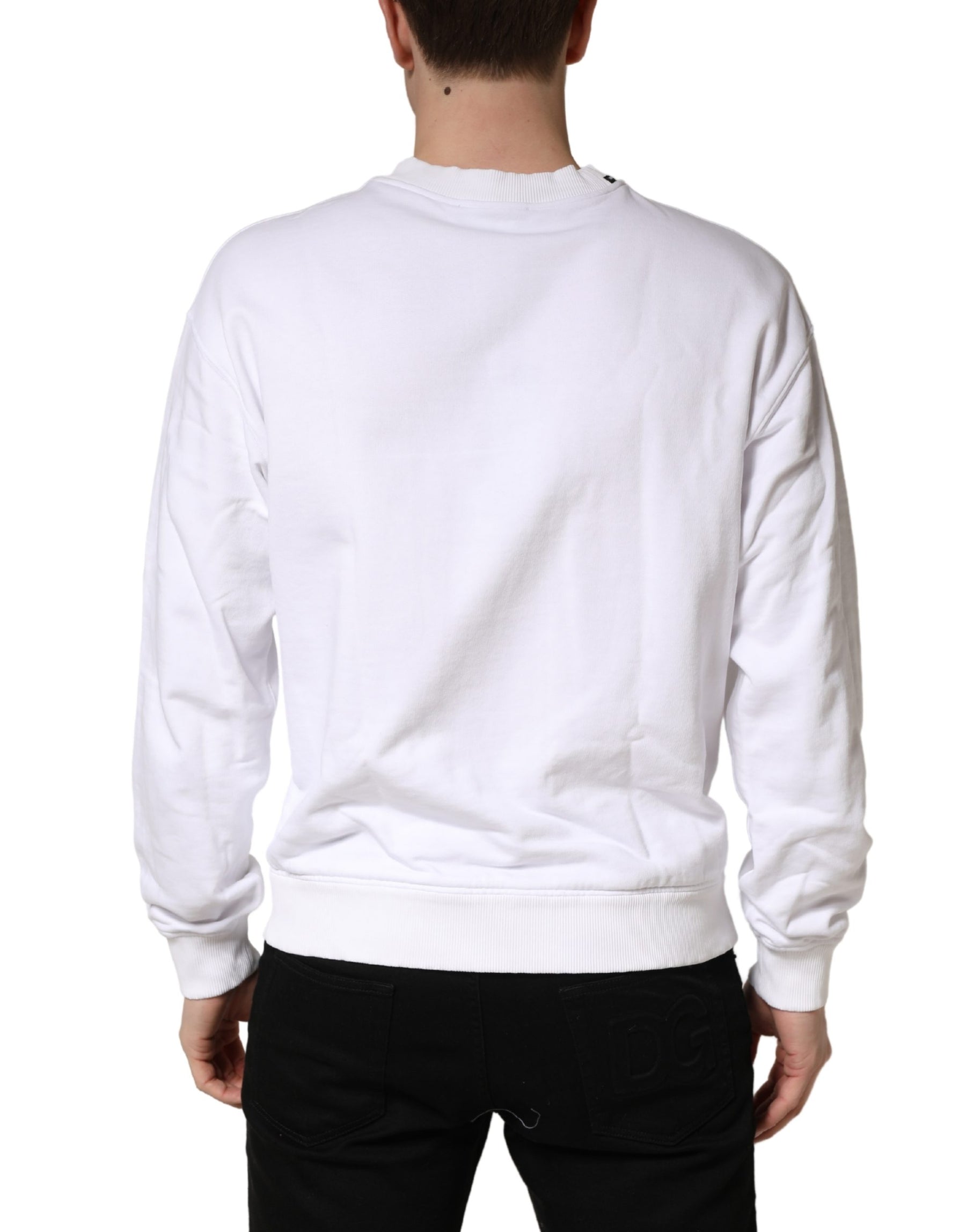 Dolce & Gabbana White Cotton Crew Neck Sweatshirt Sweater | Regal Royce