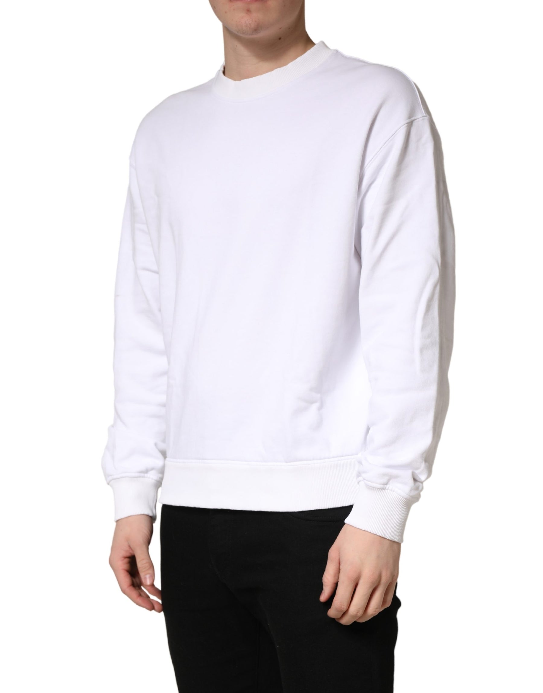 Dolce & Gabbana White Cotton Crew Neck Sweatshirt Sweater | Regal Royce