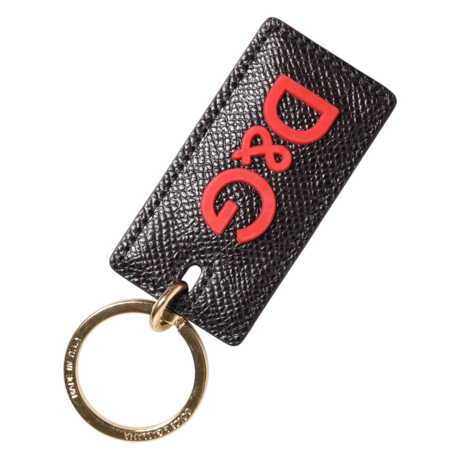 Dolce & Gabbana Black Calf Leather Logo Metal Ring Men Keychain Keyring | Regal Royce