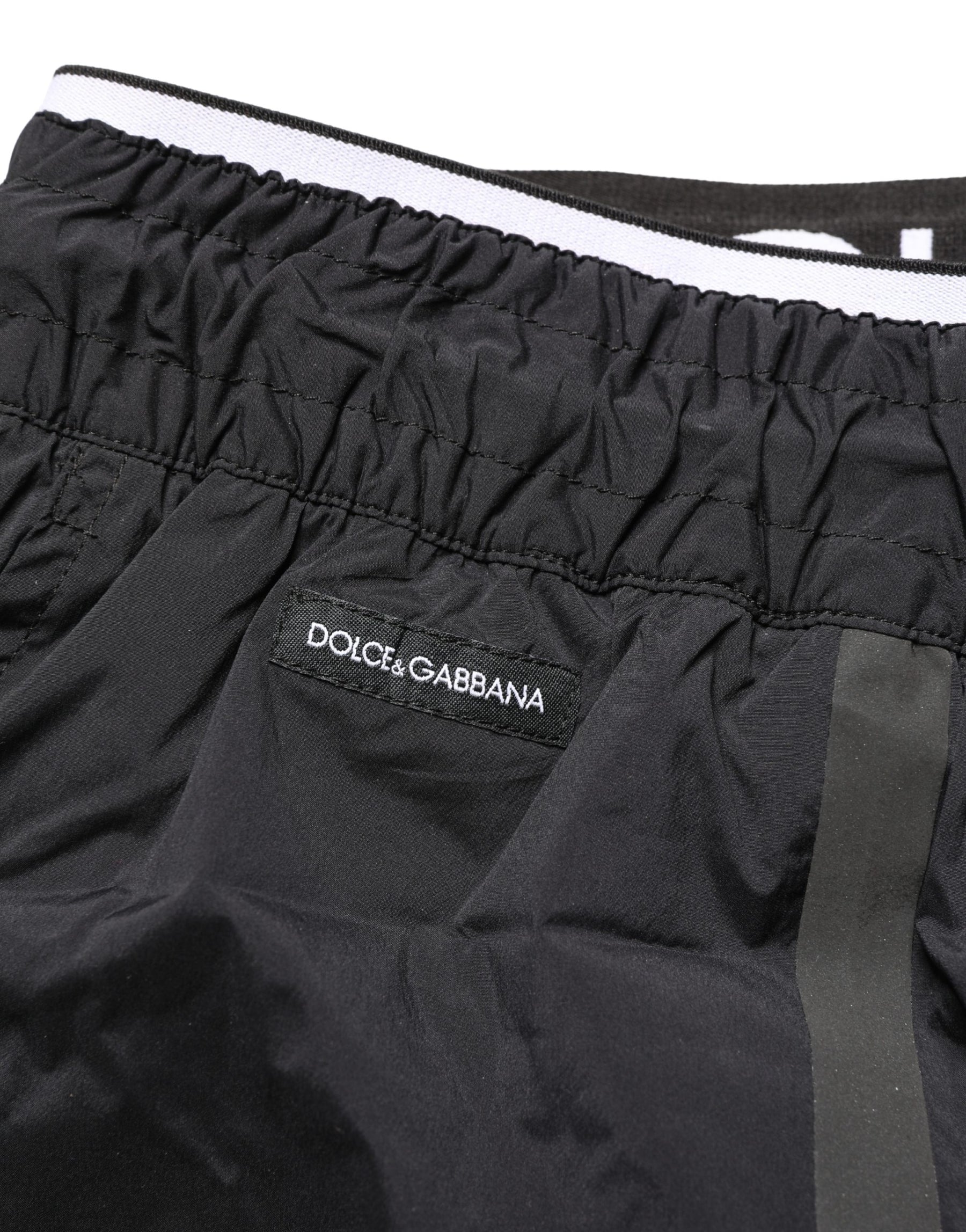 Dolce & Gabbana Black Nylon Elastic Waist Swim Shorts Swimwear | Regal Royce