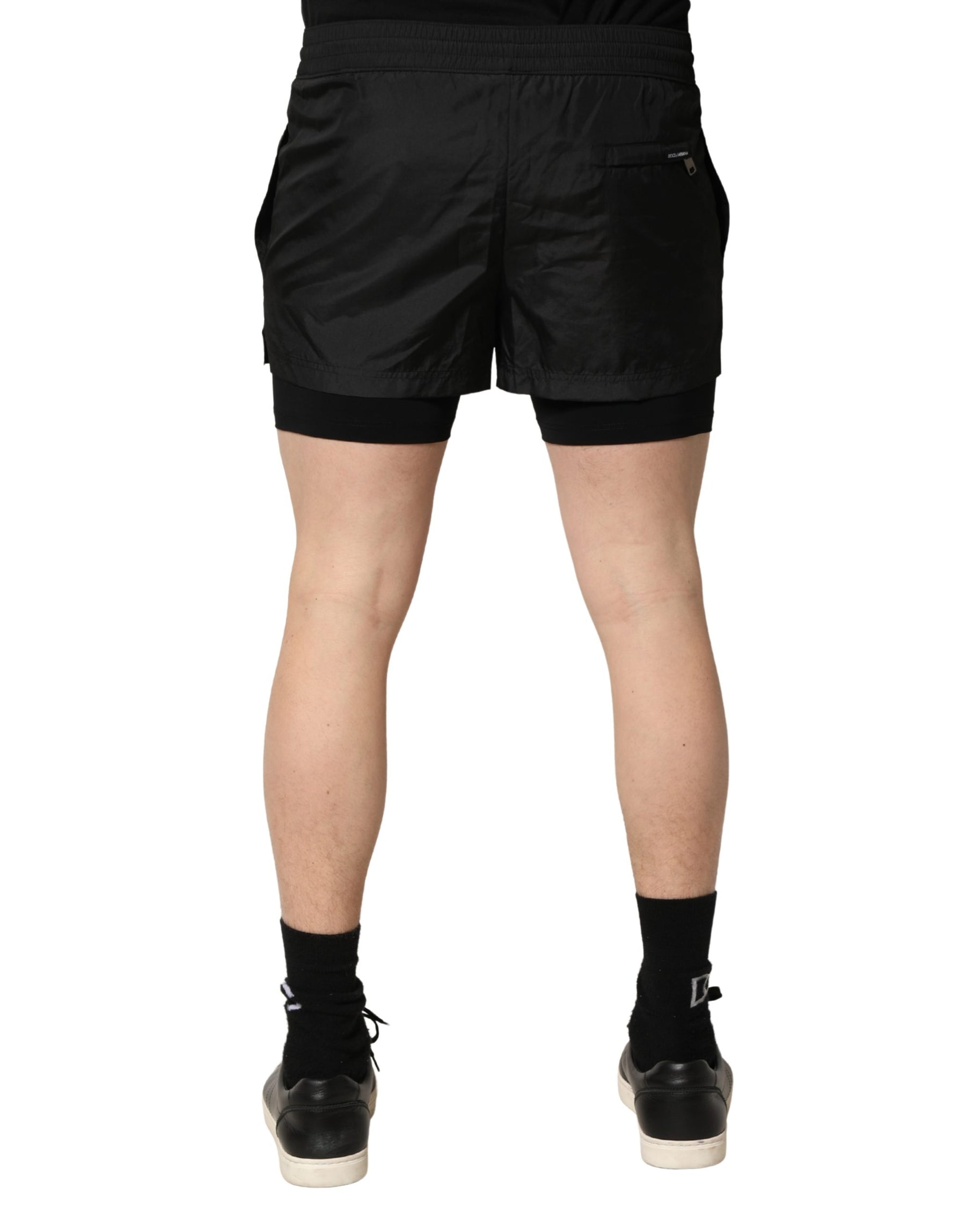Dolce & Gabbana Black Polyester Drawstring Men Shorts Swimwear | Regal Royce