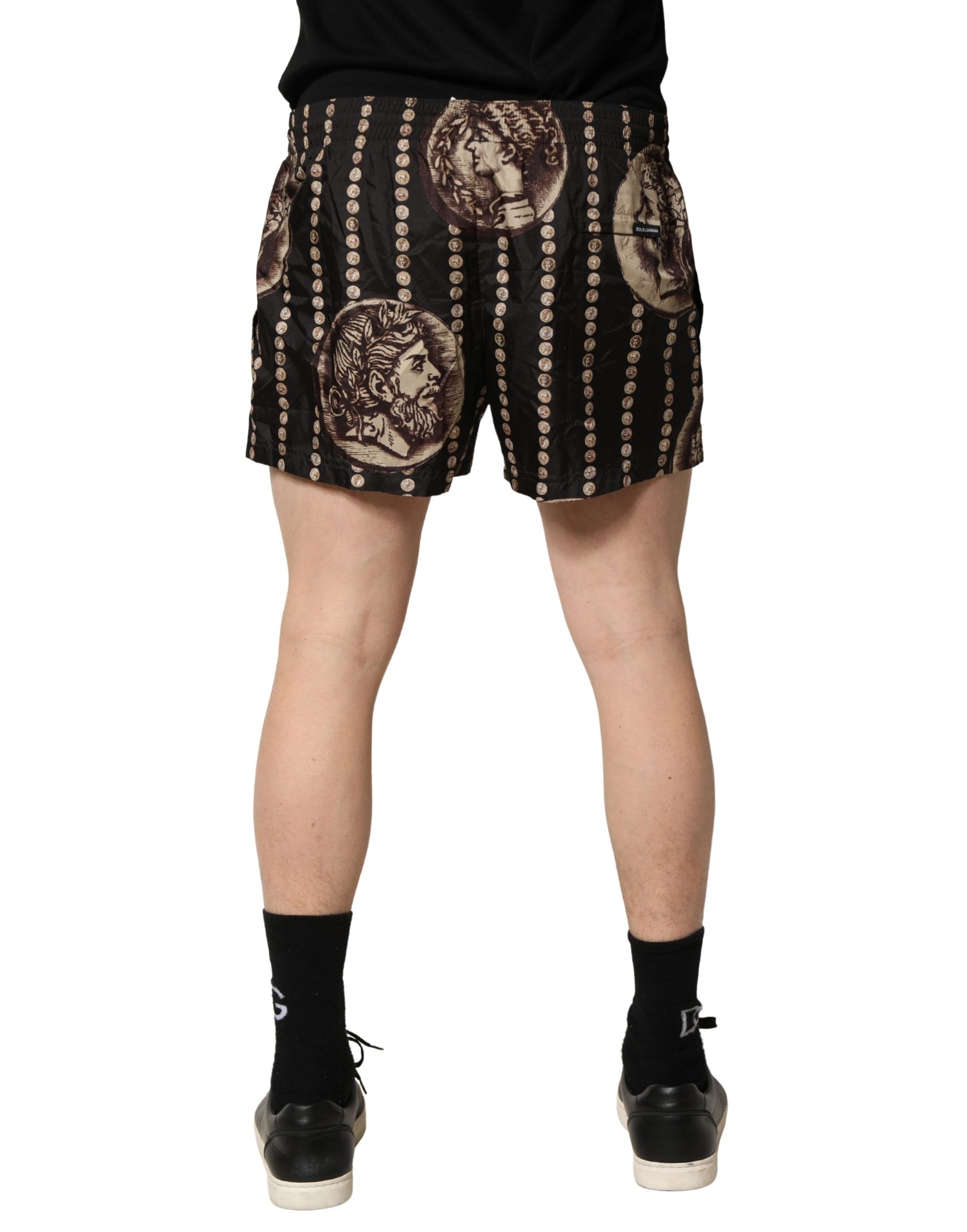 Dolce & Gabbana Black Roman Coin Print Swim Shorts Swimwear | Regal Royce