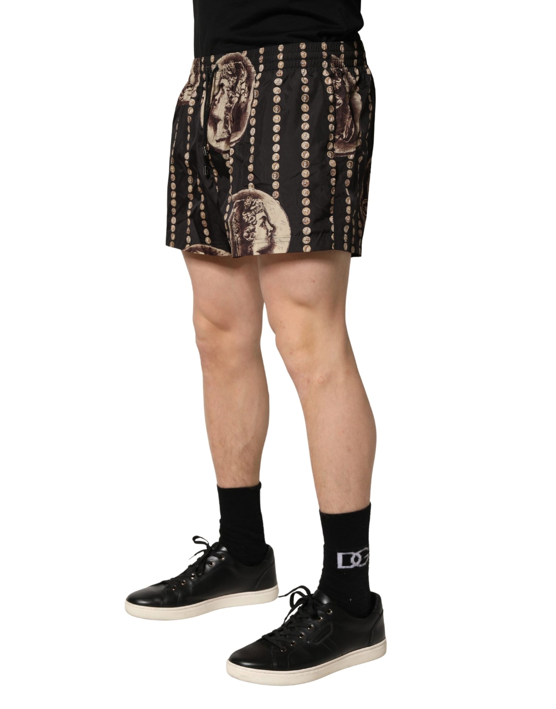 Dolce & Gabbana Black Roman Coin Print Swim Shorts Swimwear | Regal Royce