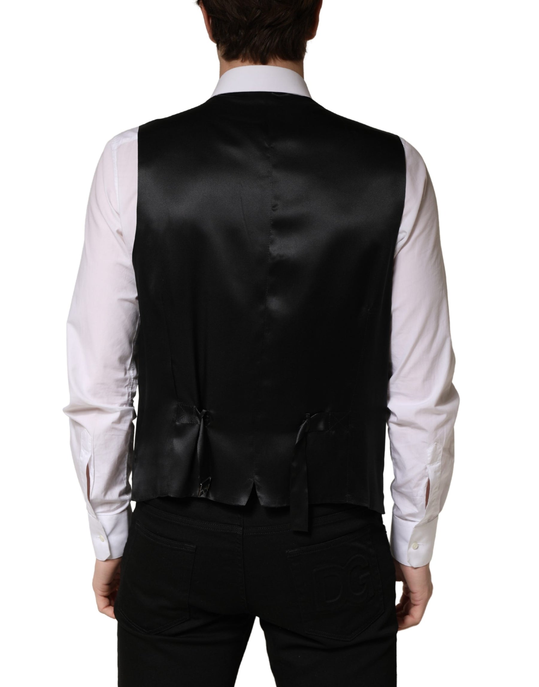 Dolce & Gabbana Black Wool Single Breasted Men Waistcoat Vest | Regal Royce
