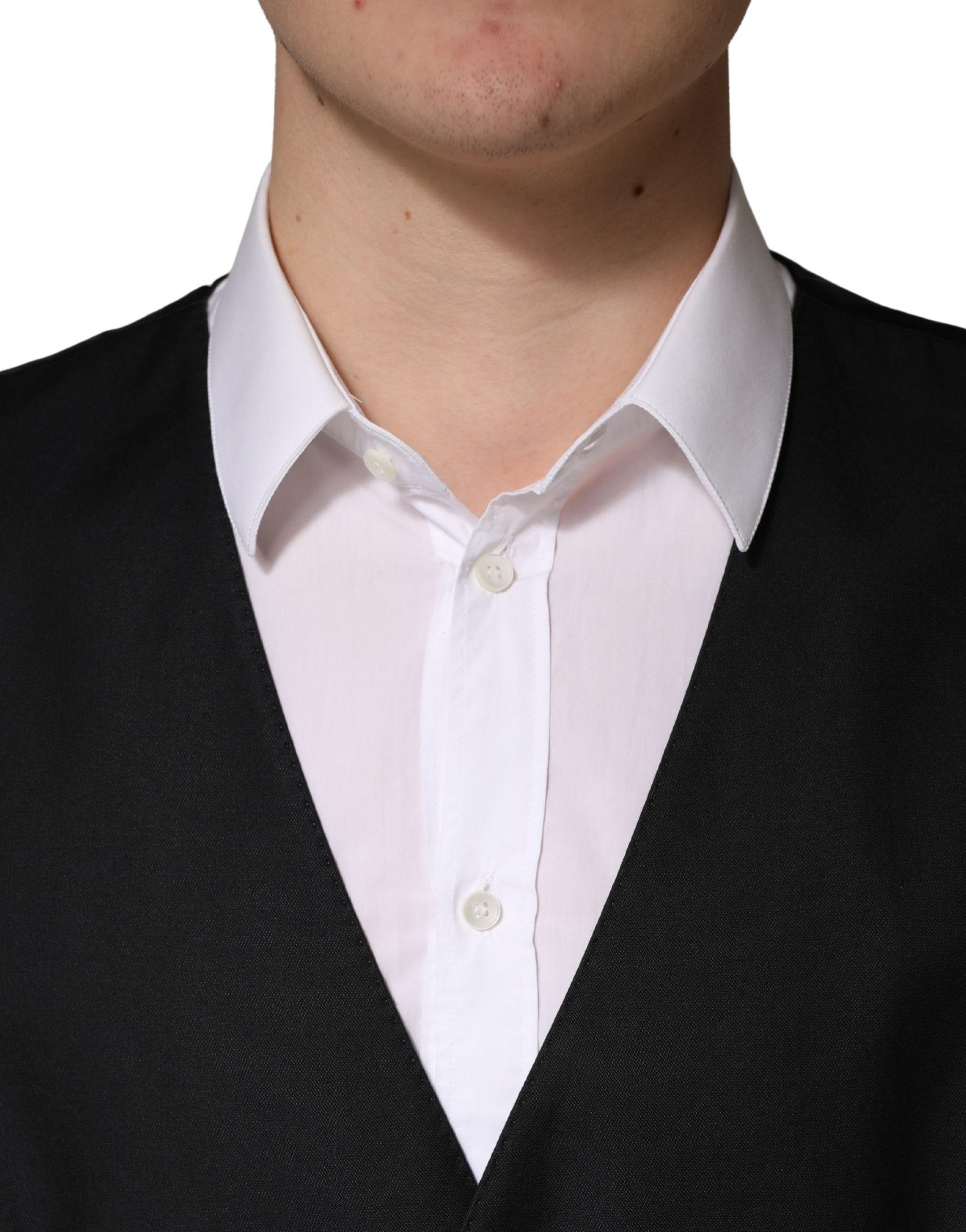 Dolce & Gabbana Black Wool Single Breasted Men Waistcoat Vest | Regal Royce