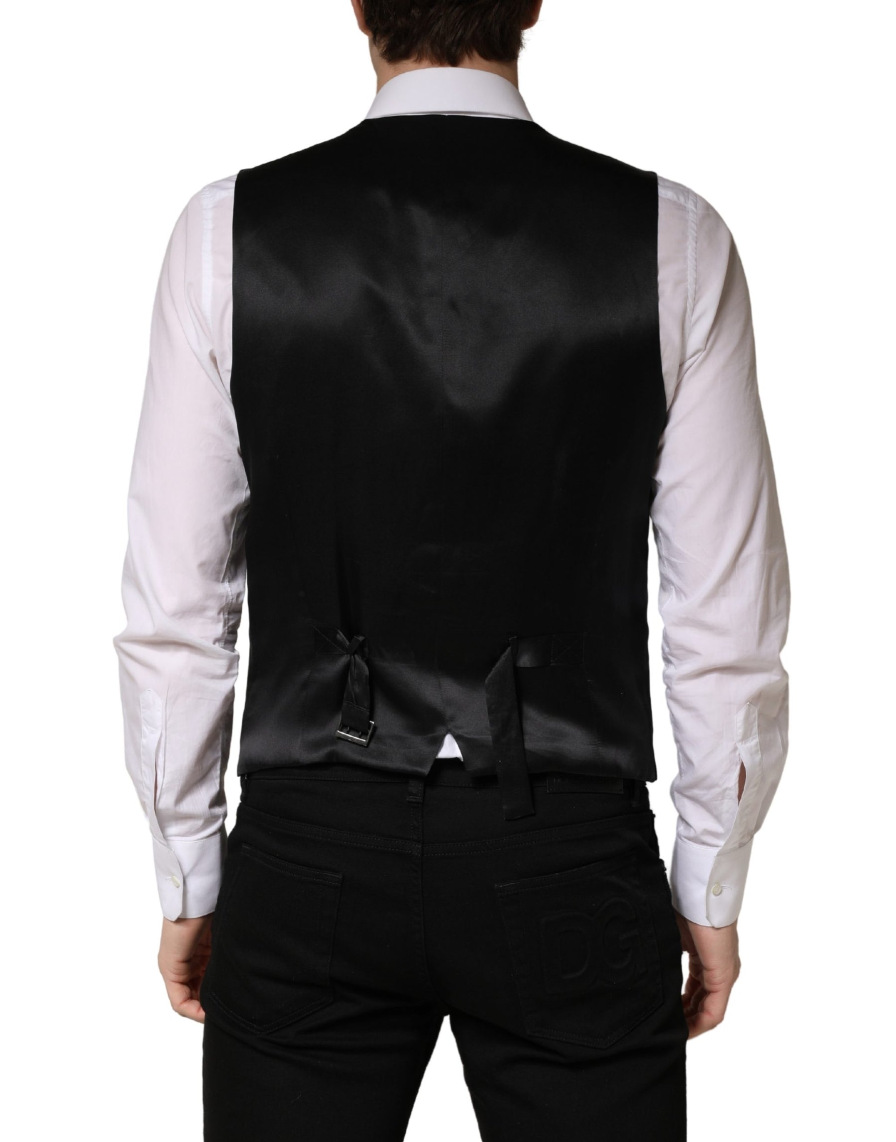Dolce & Gabbana Black Wool Single Breasted Men Waistcoat Vest | Regal Royce