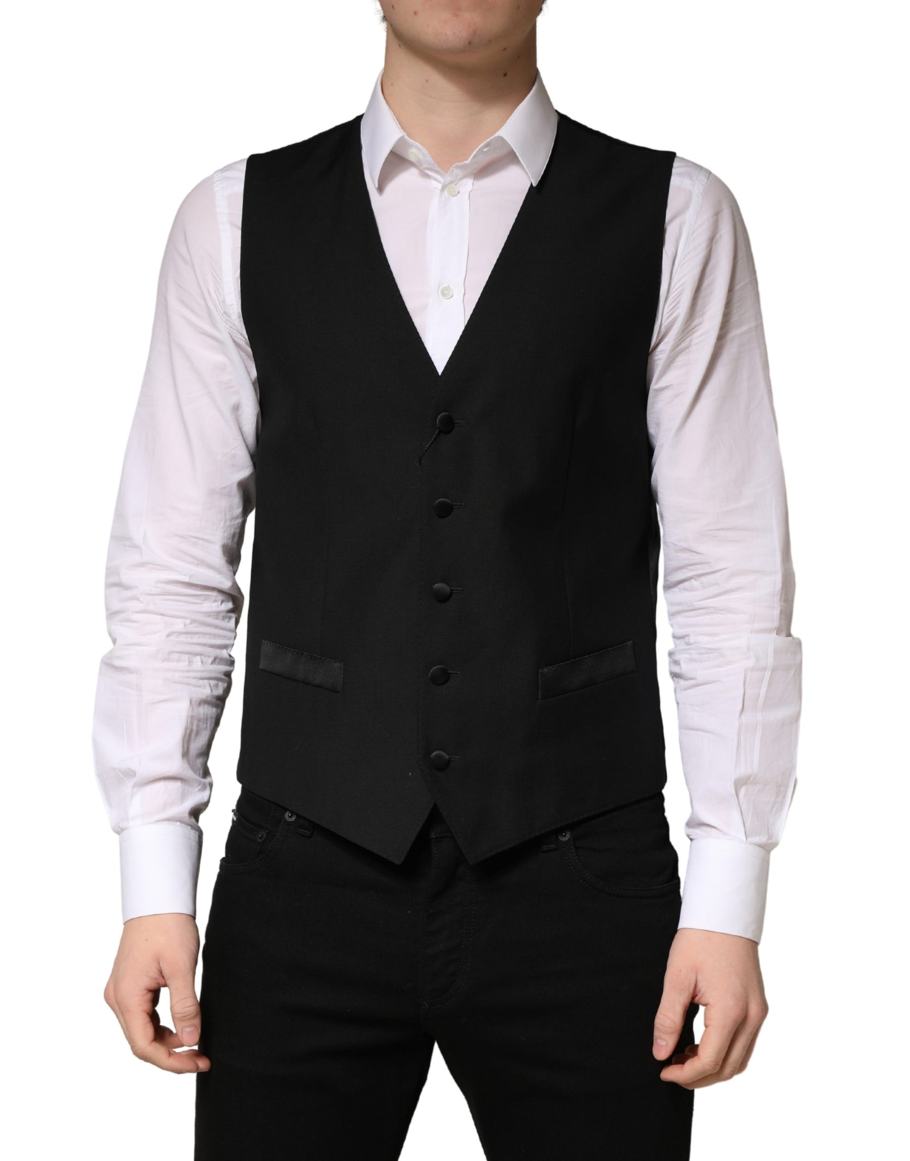 Dolce & Gabbana Black Wool Single Breasted Men Waistcoat Vest | Regal Royce